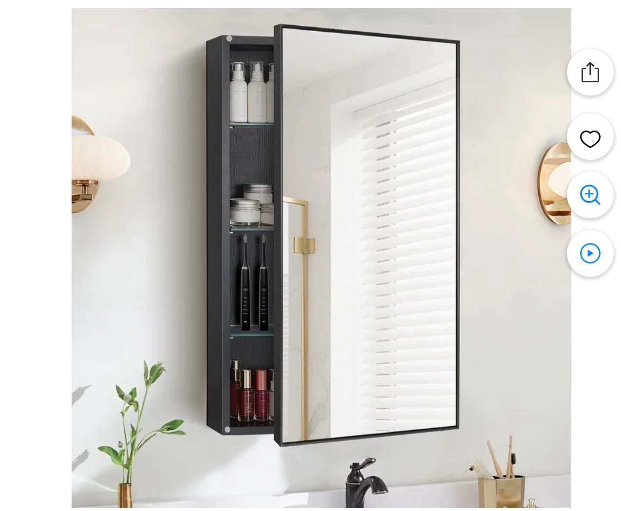 KZElegy Bathroom Medicine Cabinet with Mirror ,17" x 30" Wall Mount Storage Medicine Cabinet with Mirror,Adjustable Shelves and Tempered Glass,Black