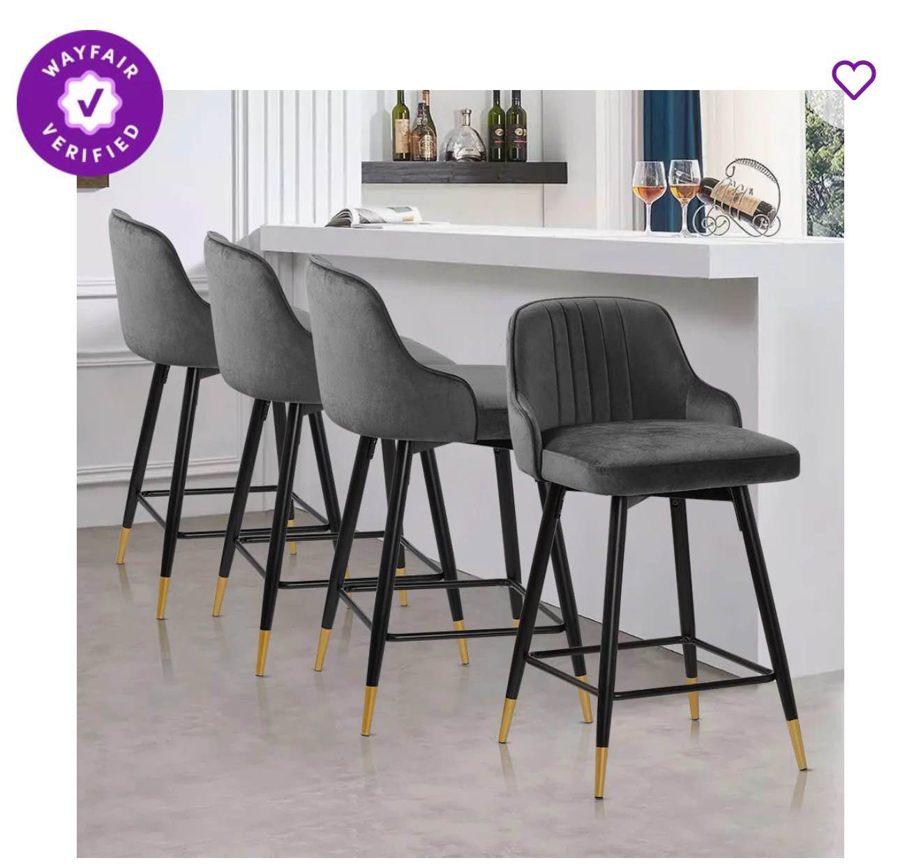 Swivel Upholstered 26"/29" Counter & Bar Stool With Solid Metal Frame and Velvet Back (Set of 4)