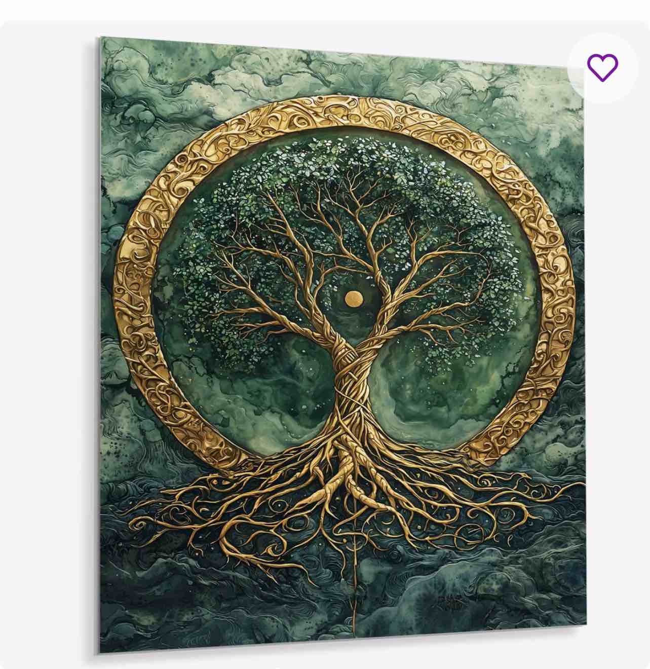 A Green Tree Of Life Into Celestial Roots -Tree Of Life Metal Wall Decor