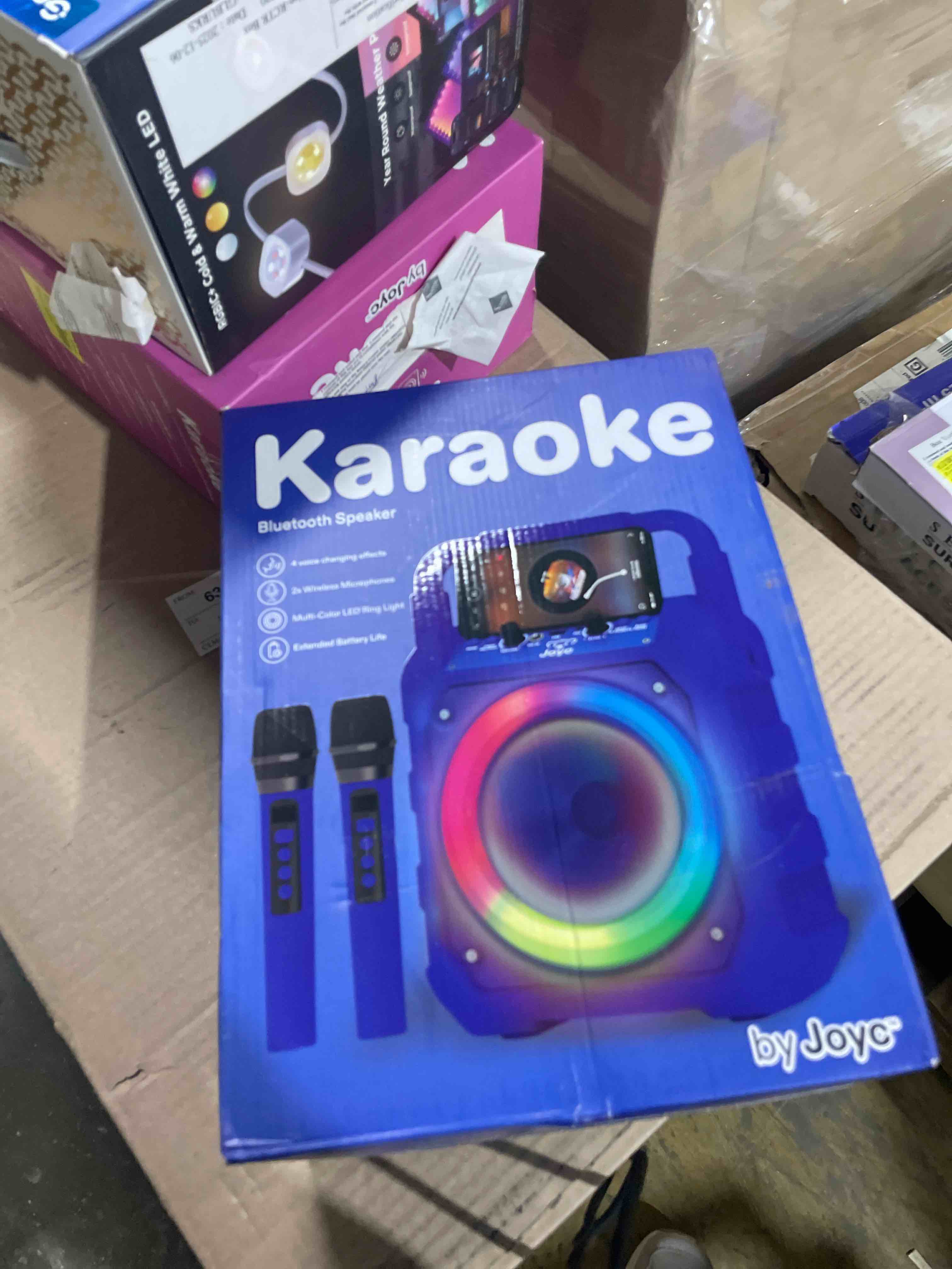 Condition photo showing New/Like New for JOYC Mic Drop Karaoke Machine with 2 Wireless Mics & RGB Lights, Choose Color