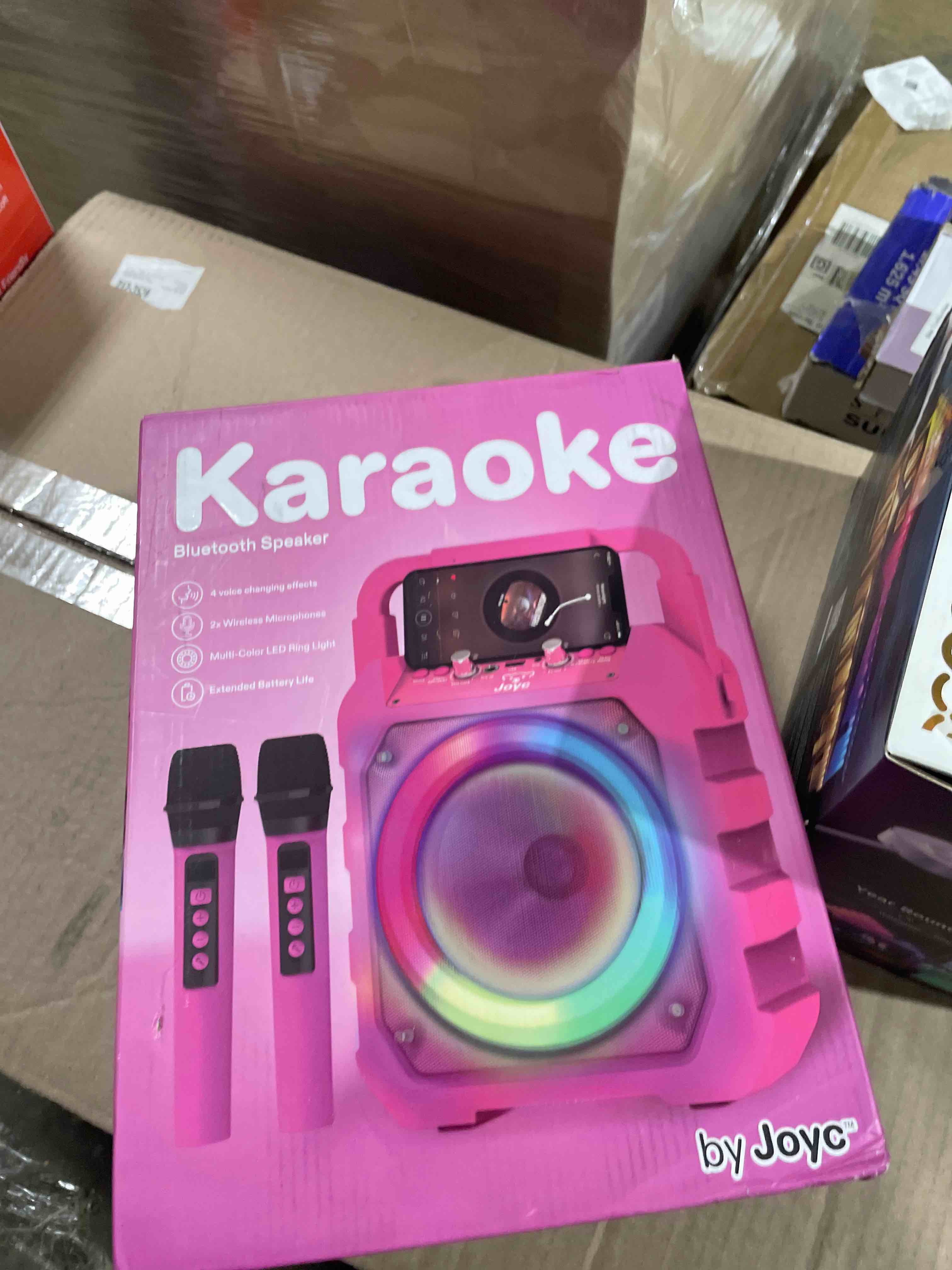 Condition photo showing New/Like New for JOYC Mic Drop Karaoke Machine with 2 Wireless Mics & RGB Lights, Choose Color