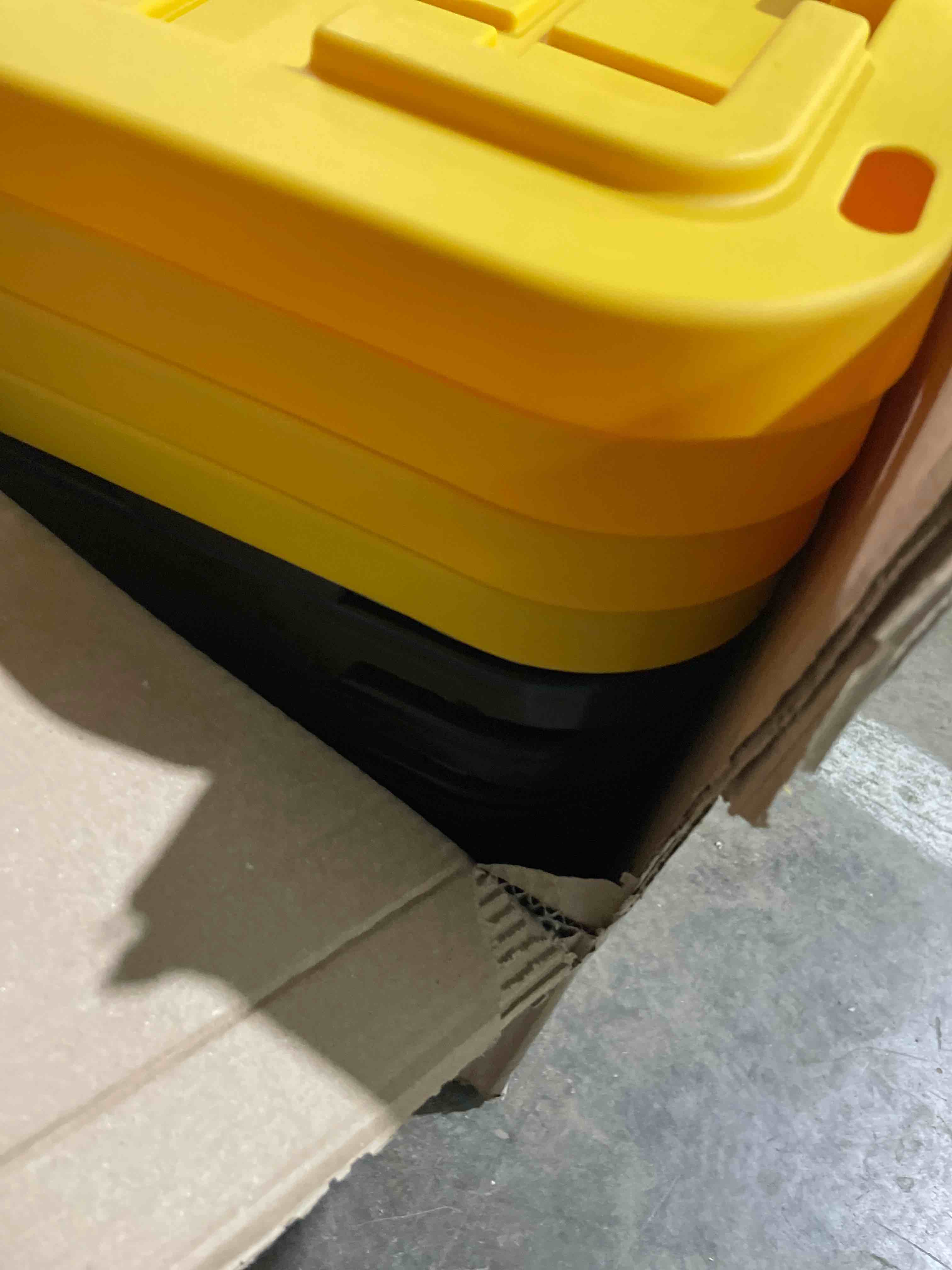Condition photo showing New/Like New for Member's Mark 27 Gallon Heavy-Duty Black and Yellow Storage Tote, 20.6" D x 30.6" W x 14.3" H, 1 pack or 4 pack