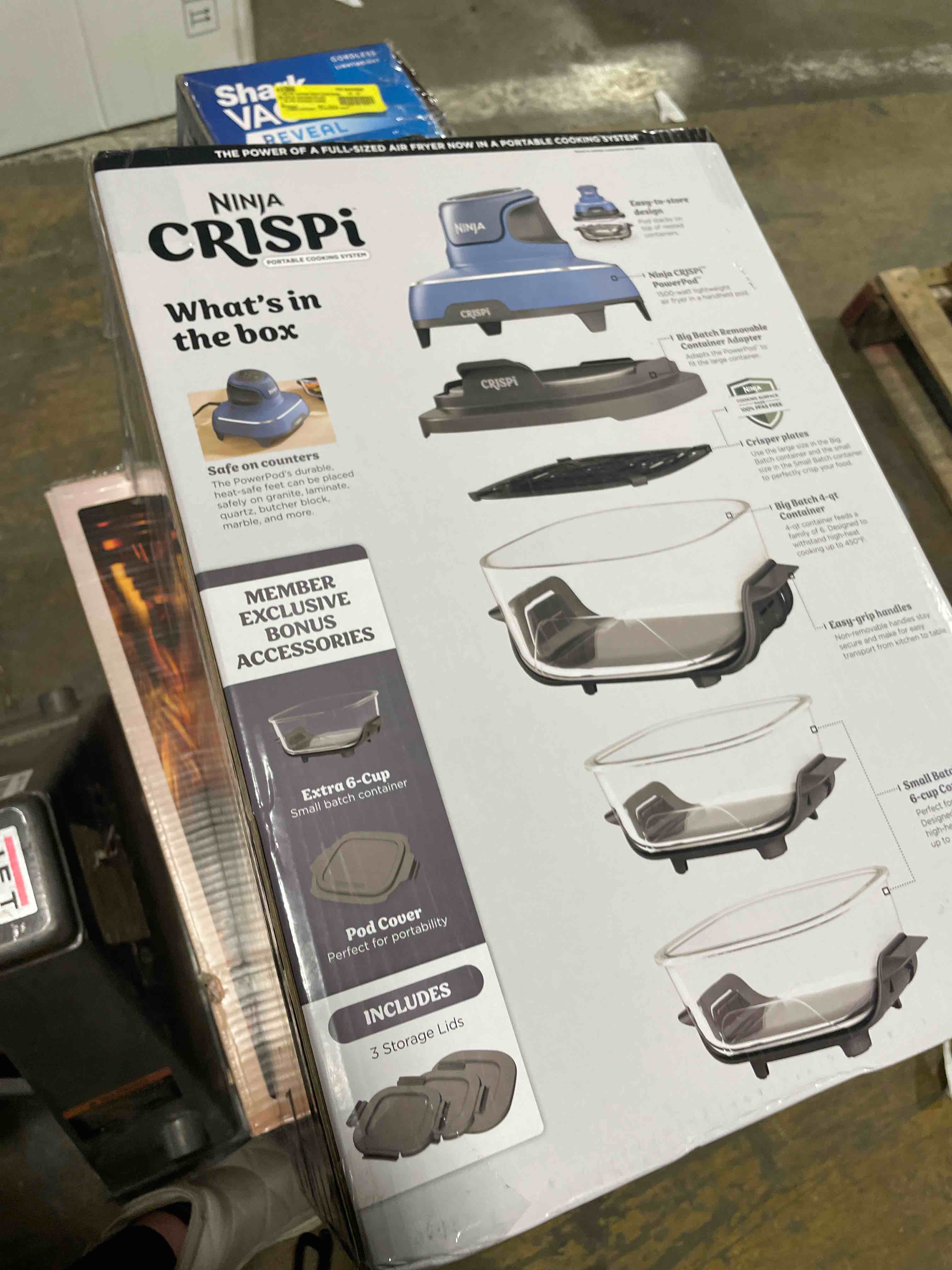 Condition photo showing Good Condition for Ninja Crispi 5-in-1 Portable Glass Air Fryer Cooking System, 1500W, 6-Cup, 4-Quart & 2.5-Quart TempWare Containers With Lids, Microwave, Freezer & Dishwasher Safe, Blue, FN103CO (Renewed)