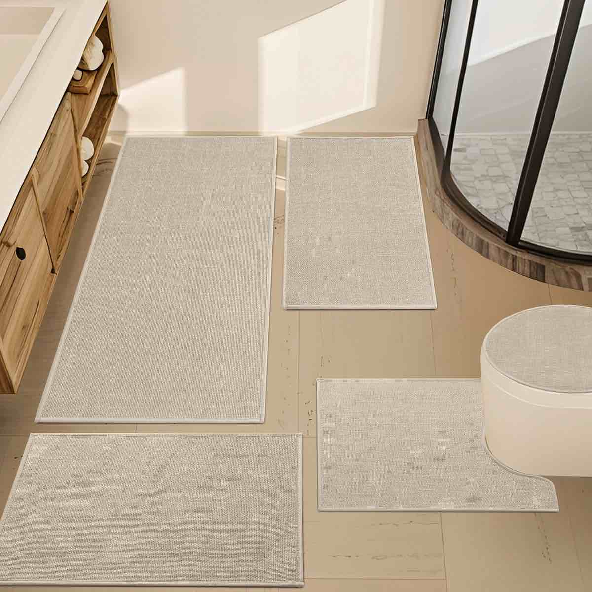 5 Piece Linen-Look Bath Rug Set with Non-Slip Backing