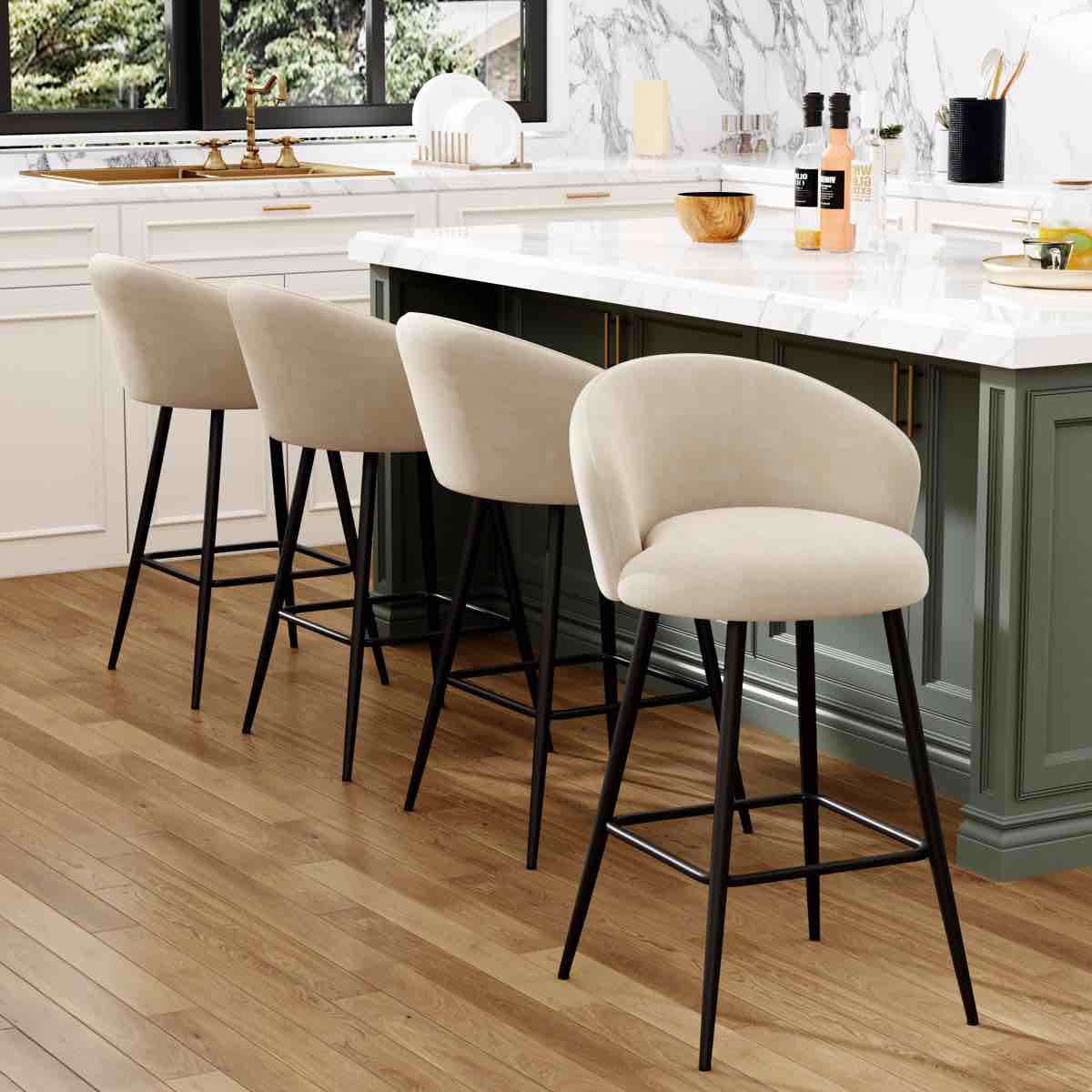 Upholstered Counter Stool With Metal Frame
