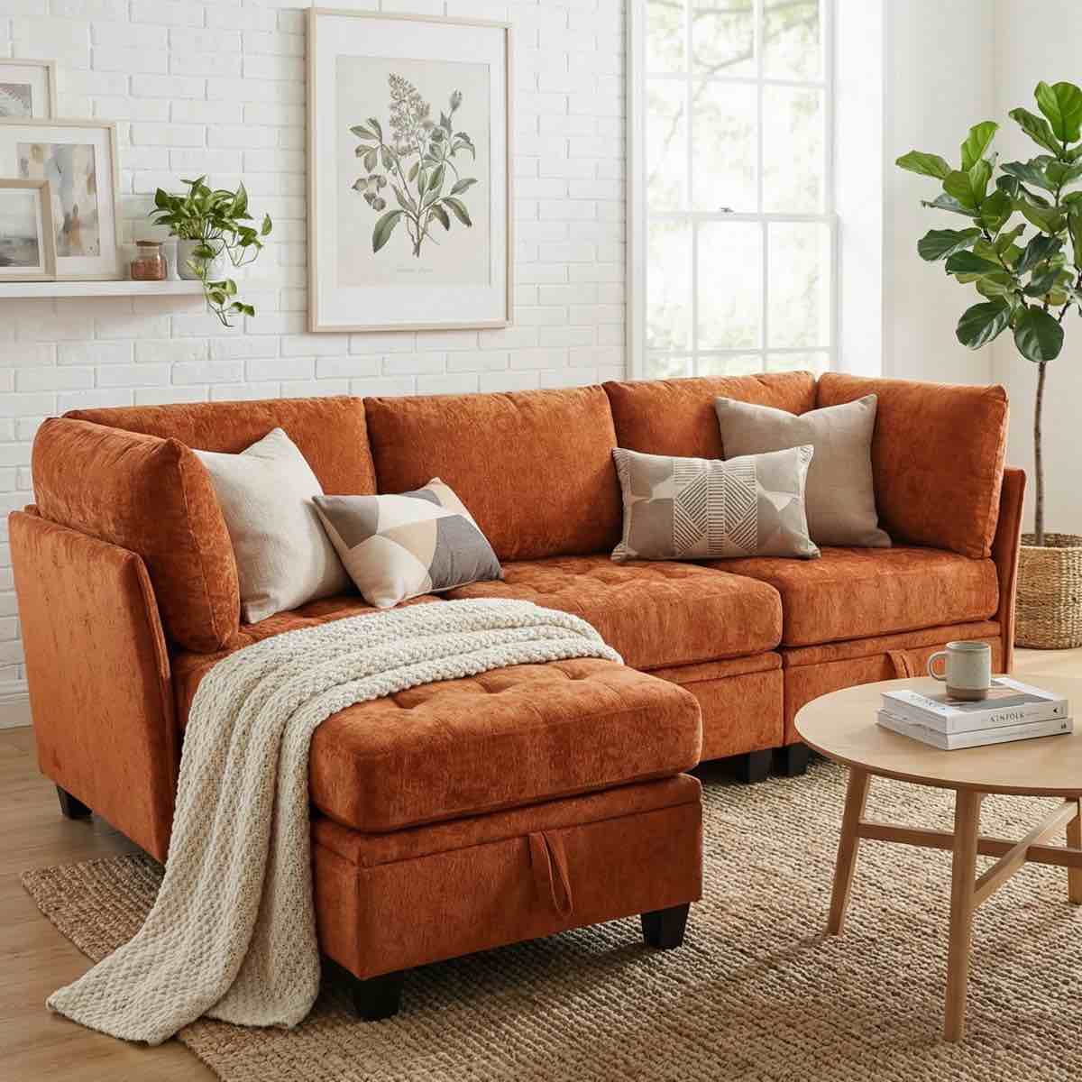 4-Piece Modern Chenille Sectional Sofa with Storage Seat, Modular Couch with Multiple Configurations