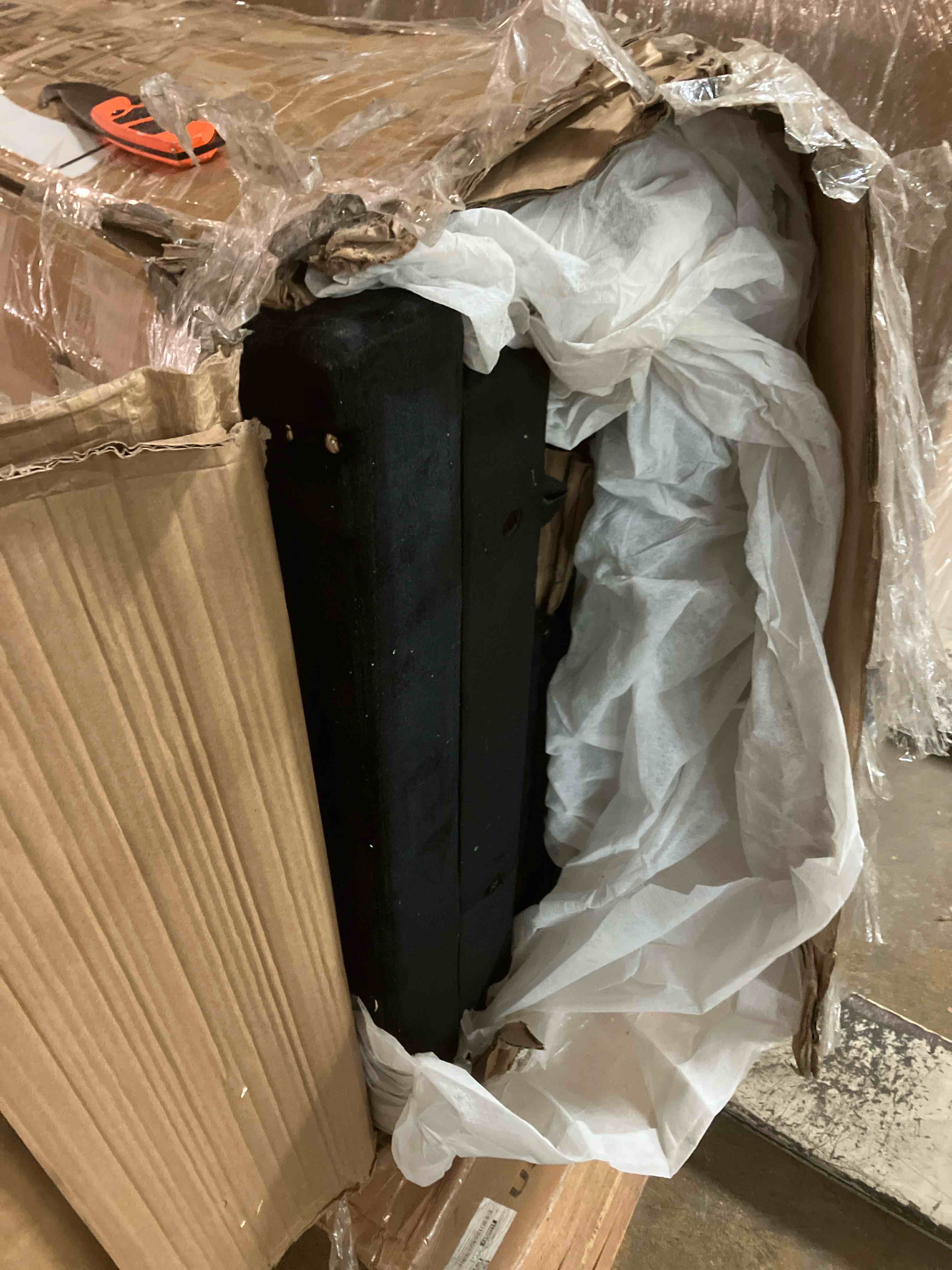 Condition photo showing Good Condition for Platform Bed Frame Black Metal Frame Queen Size Platform Bed with 4 Storage Drawers, Upholstered bed with Headboard