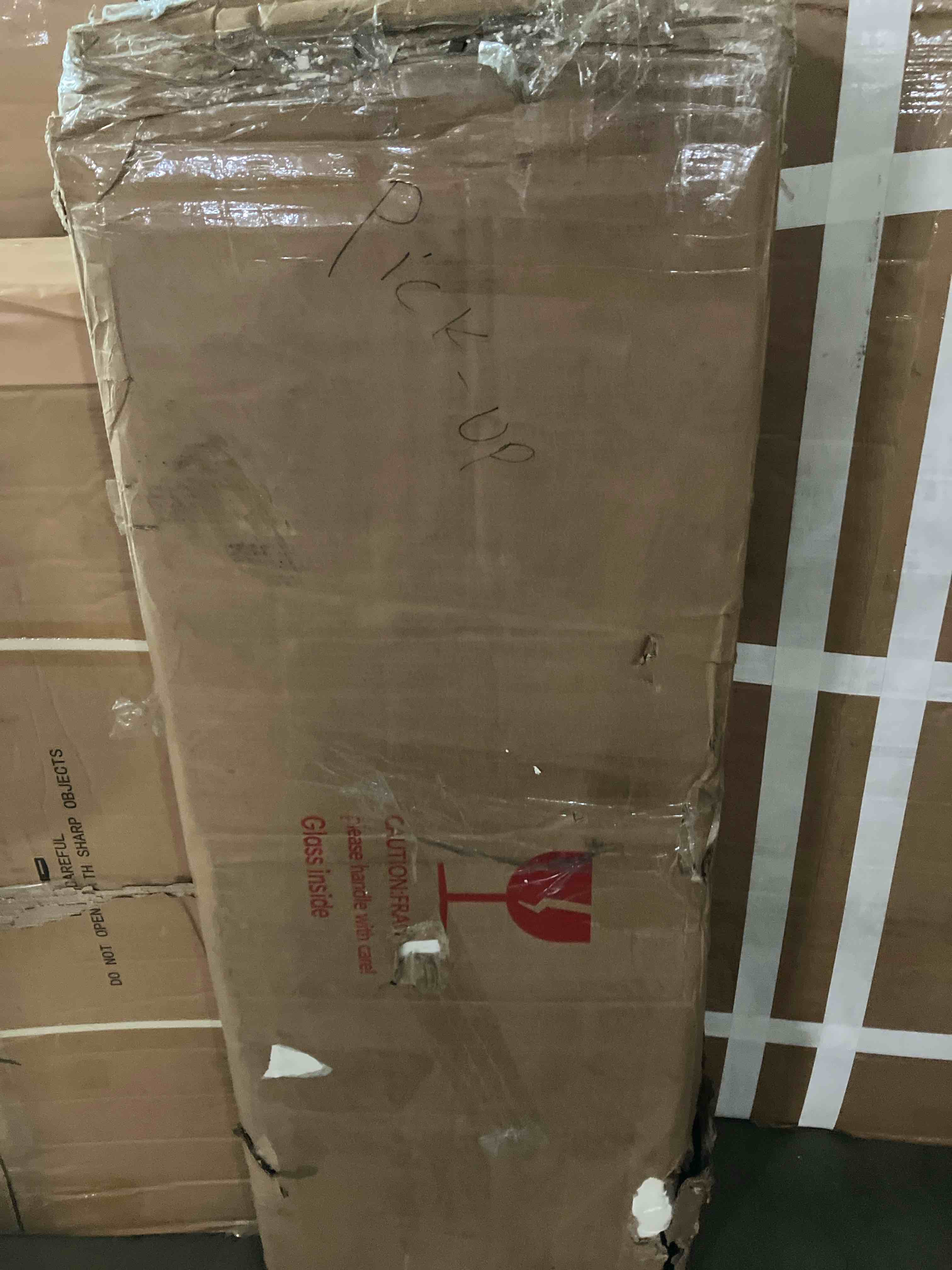 Condition photo showing As Is for Freestanding Arch Display Cabinet with 3-Color Light Modes and Motion Sensor ( Damage Box ) 