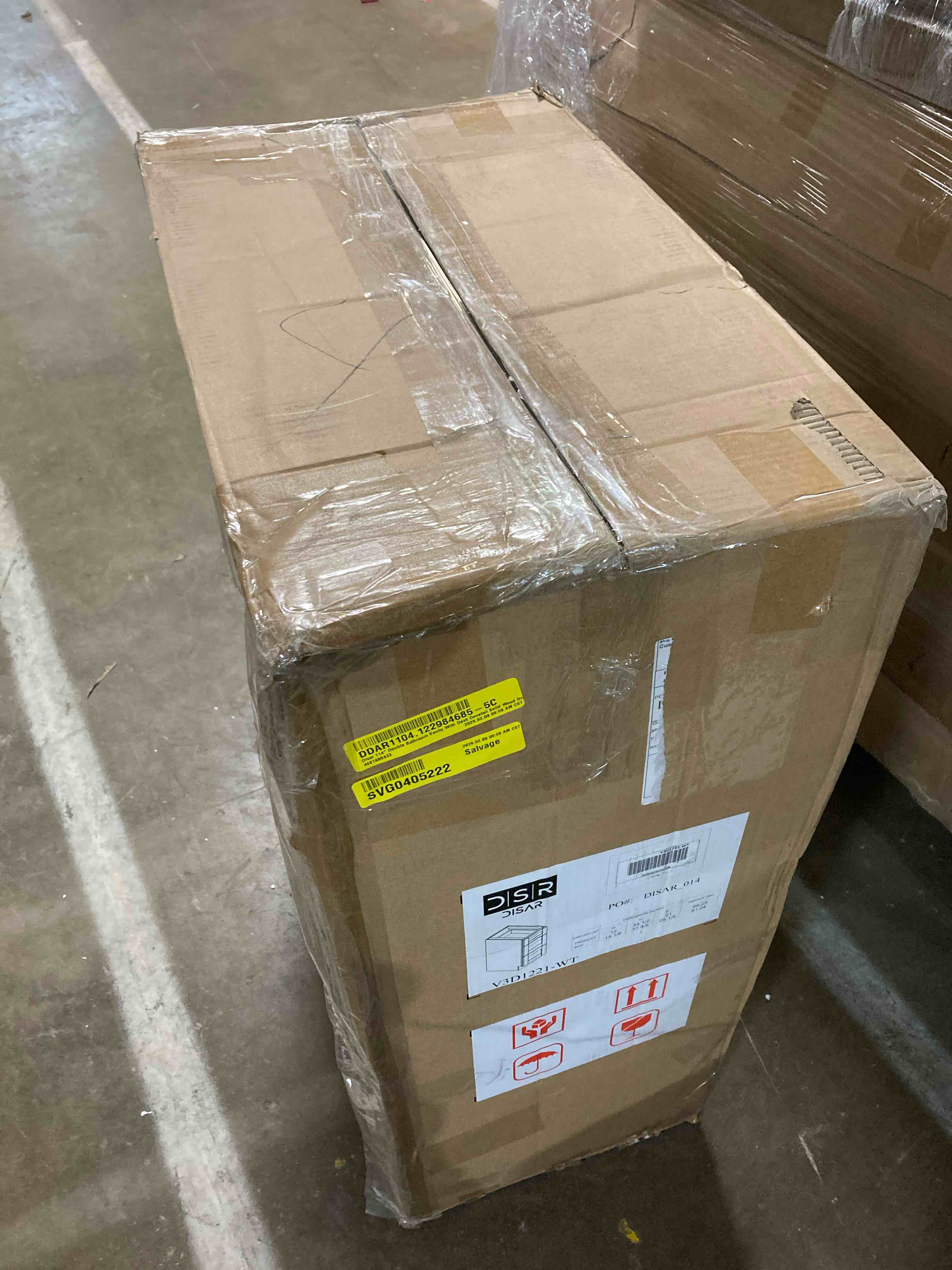 Condition photo showing As Is for Disar 114" Double Bathroom Vanity With Desk Dovetail Solid Wood Drawers (Incomplete 3 Drawer side piece only)