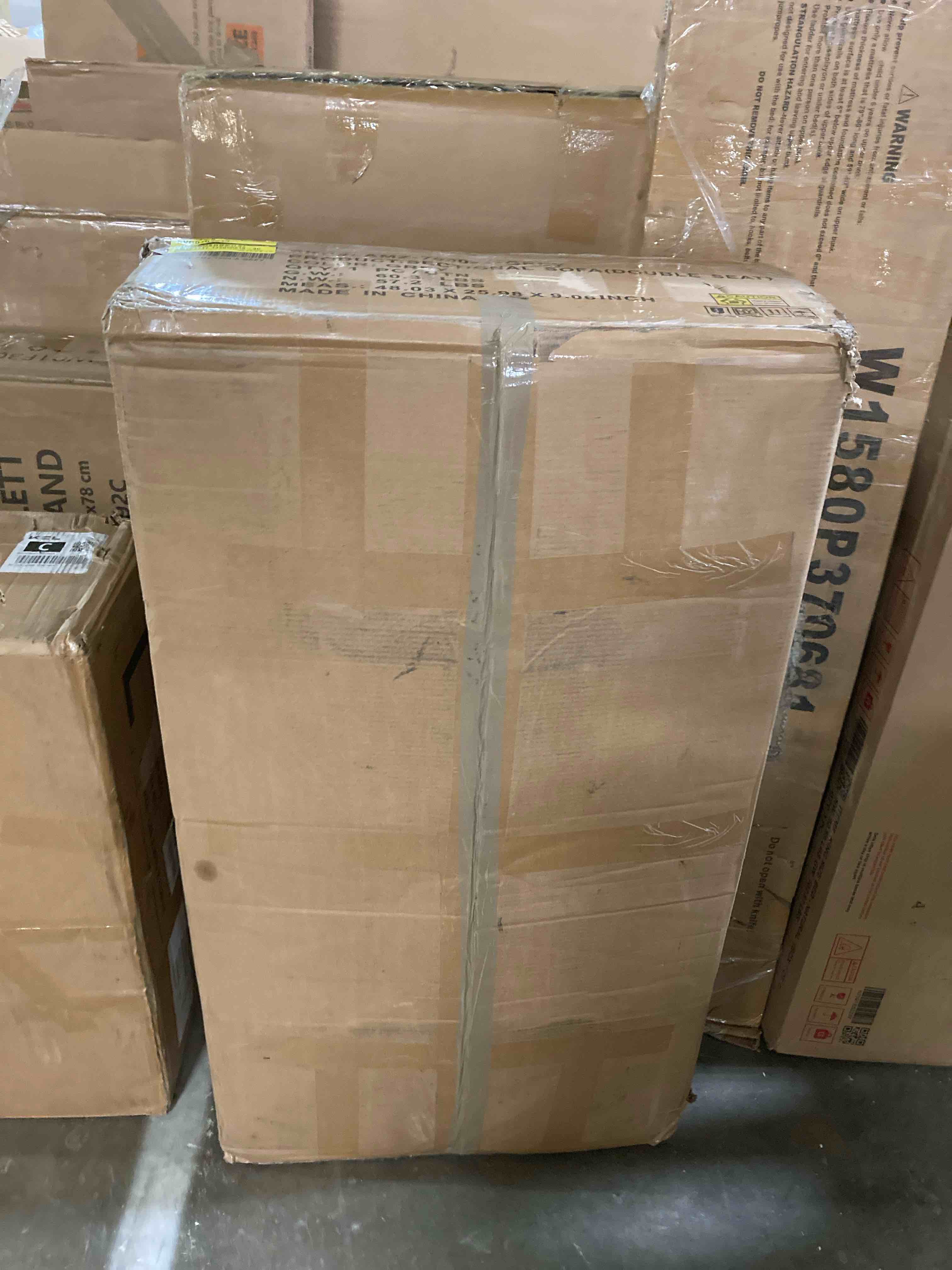 Condition photo showing As Is for 86" 5-Seat Chenille Modular Sectional Sofa Bed with Storage Seats (Incomplete)