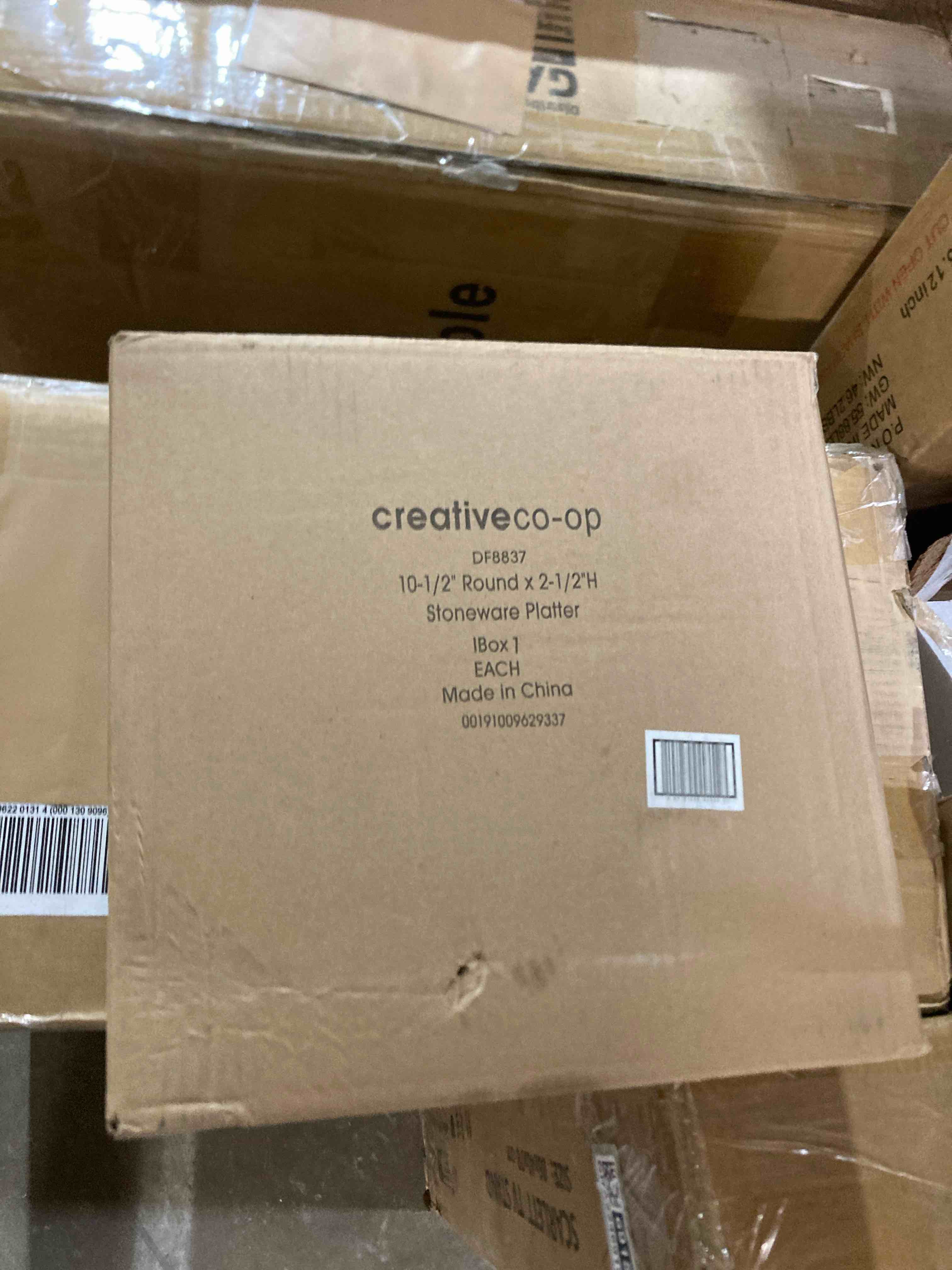 Condition photo showing New/Like New for Creative Co-Op Round Stoneware Platter with Scalloped Edge and Reactive Crackle Glaze  Green