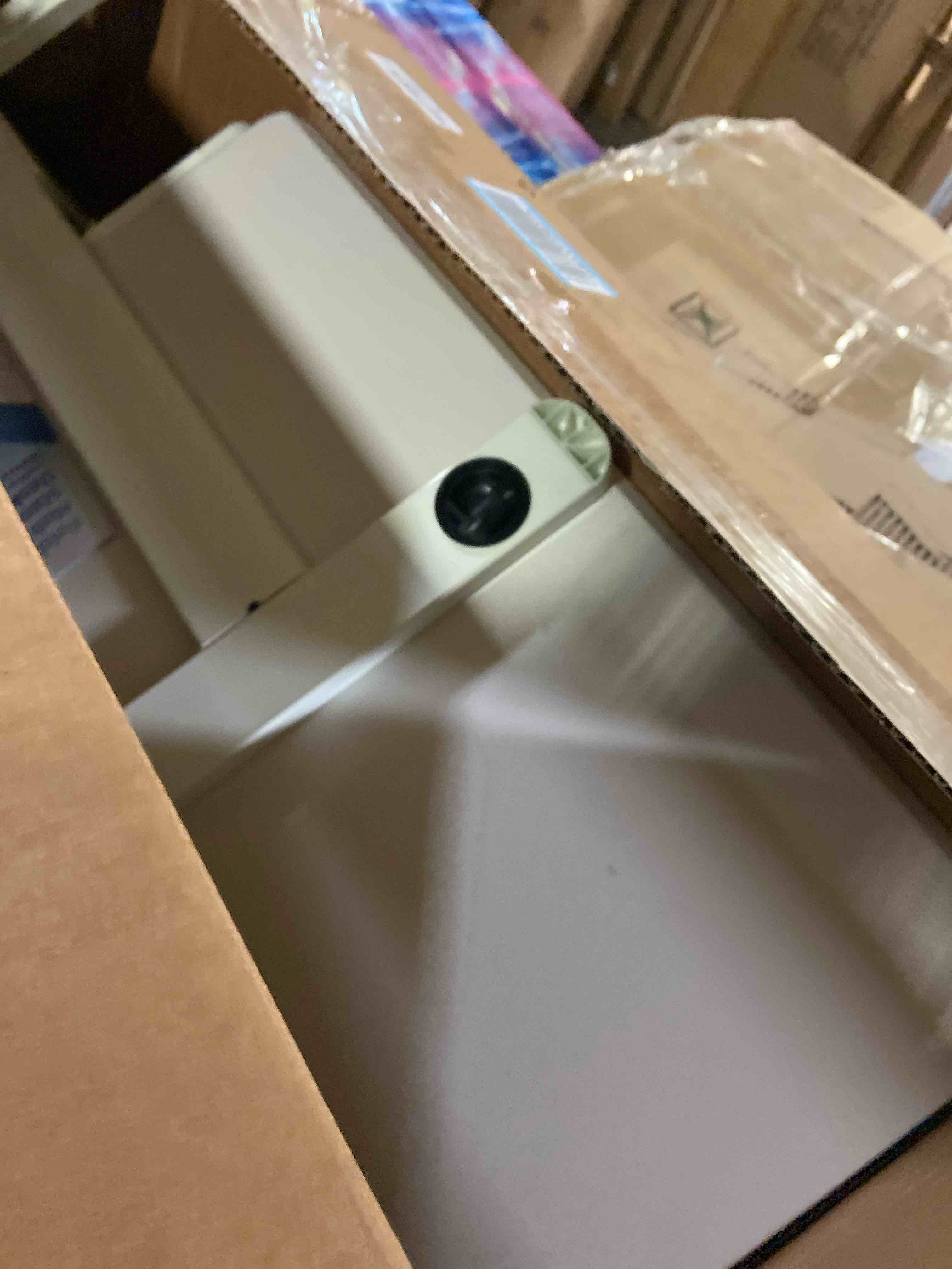 Condition photo showing New/Like New for Foldable Mobile Standing Desk, 27 Inch Small Rolling Laptop Cart Height Adjustment, 90° Tiltable Bedside Table, No Assembly Needed Portable Computer Workstation, White