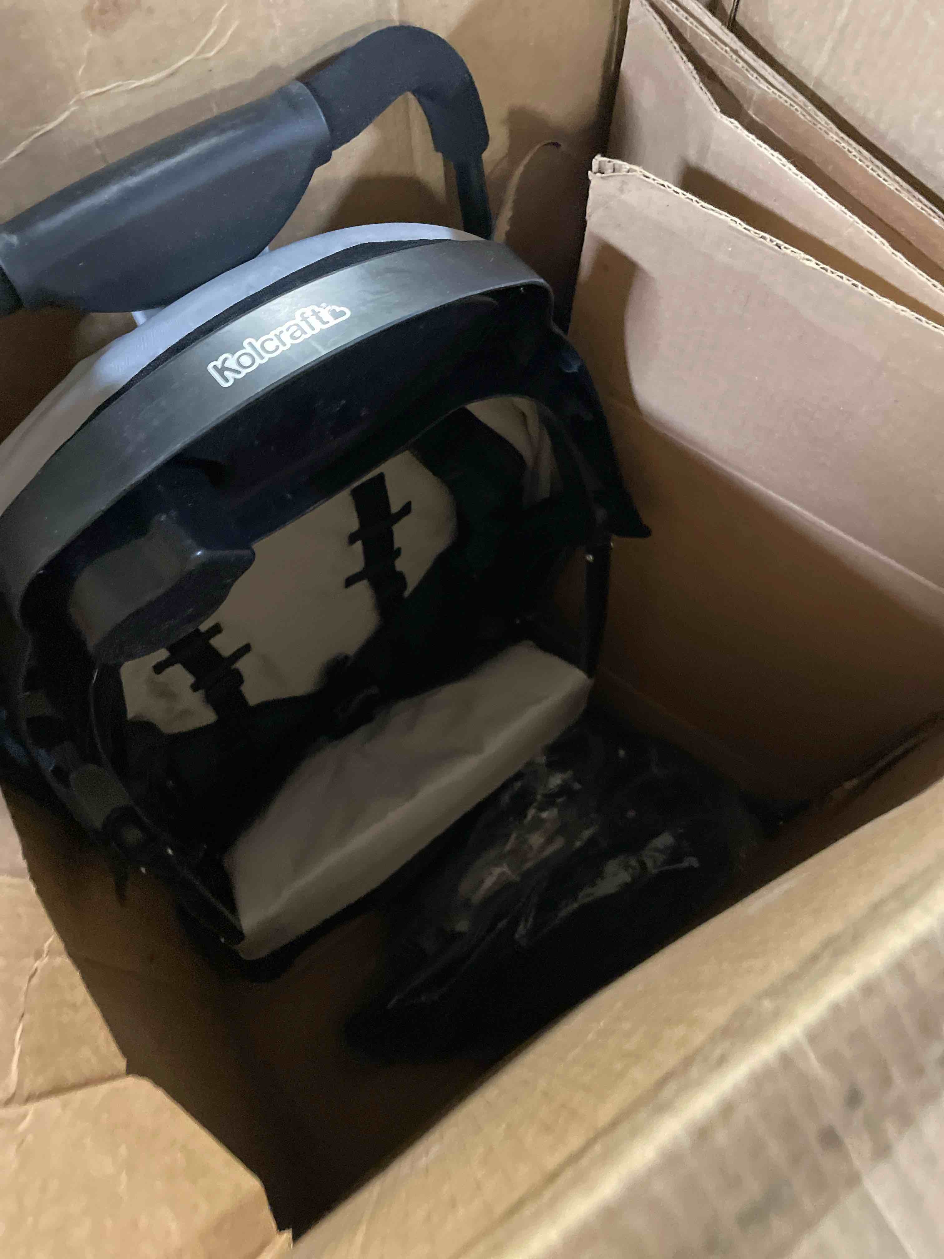 Condition photo showing As Is for Kolcraft Cloud Plus Lightweight Umbrella Stroller for Toddlers with Reclining Seat, Large Storage Basket, Canopy, Infant & Parent Trays, Compact Fold for Summer Travel, Durable Frame, Slate Gray Slate Gray (Wheel Color May Vary)