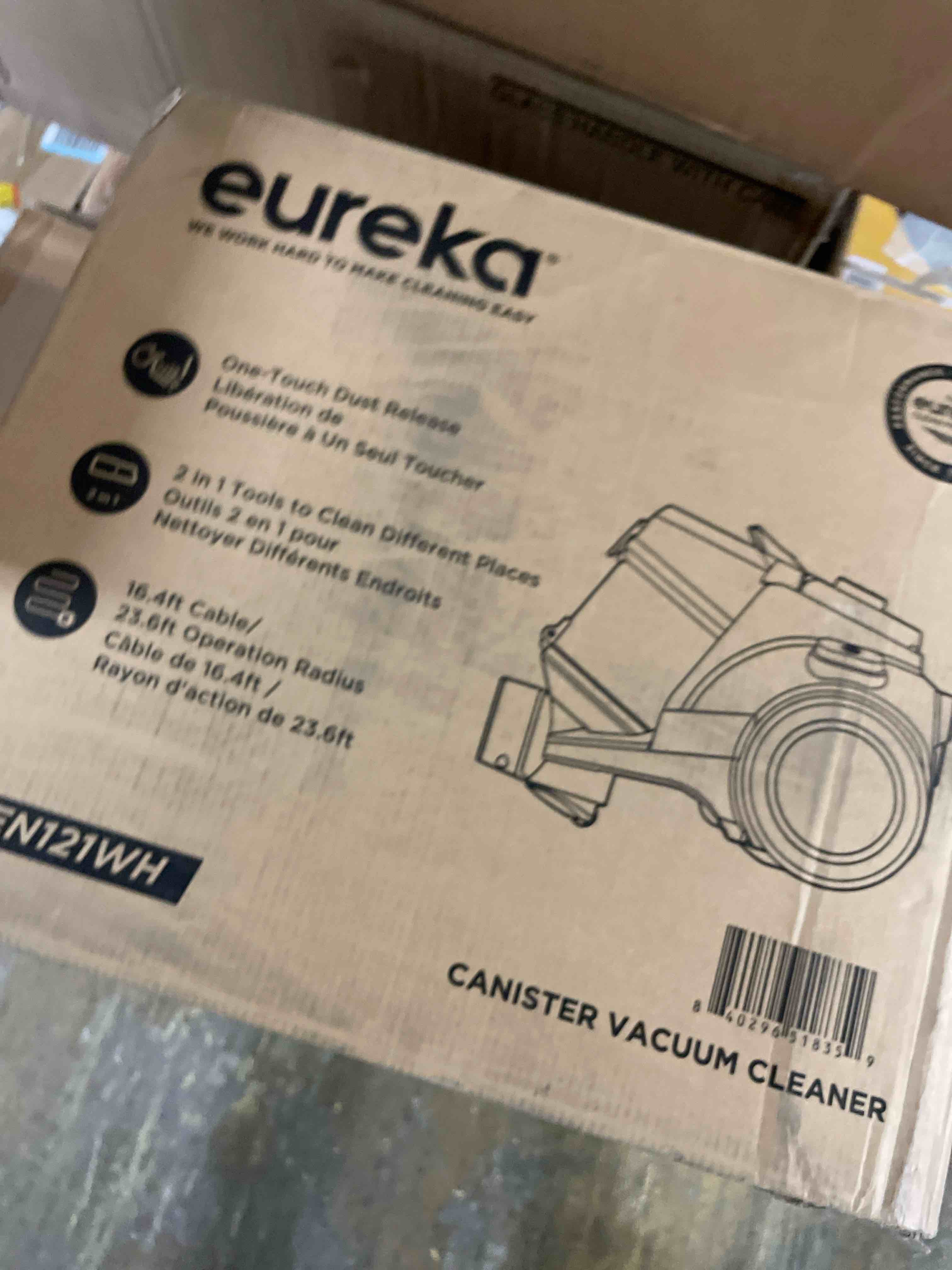 Condition photo showing Good Condition for Eureka Bagless Canister Vacuum Cleaner, 1100W High Power Vacuum Cleaner for Carpets and Hard Floors HEPA Filter Extension Tube 2-in-1 Crevice Tool Floor Nozzle, NEN121WH White