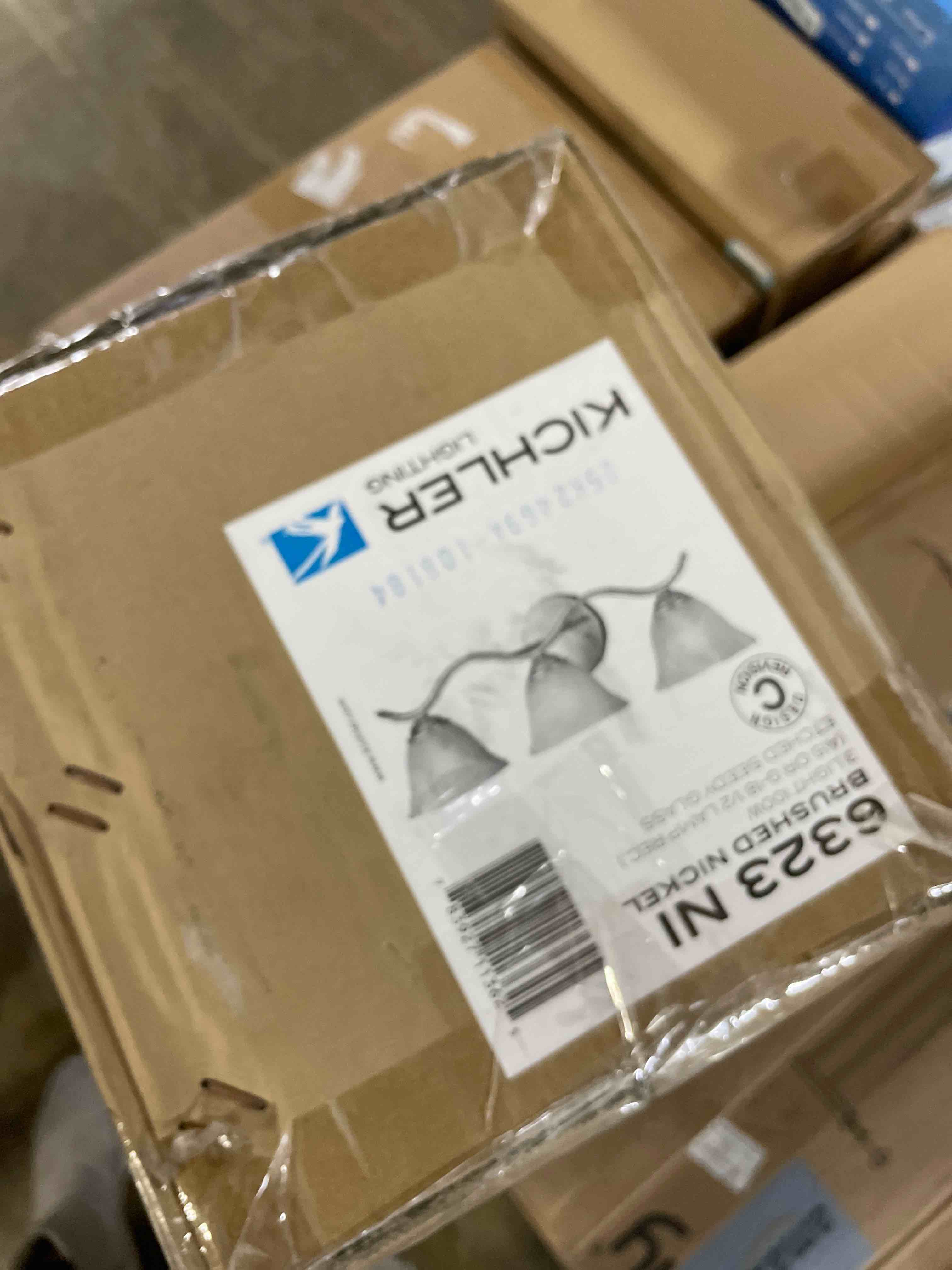 Condition photo showing As Is for Kichler Dover 22.5" 3 Light Vanity Light with Etched Seeded Glass in Brushed Nickel