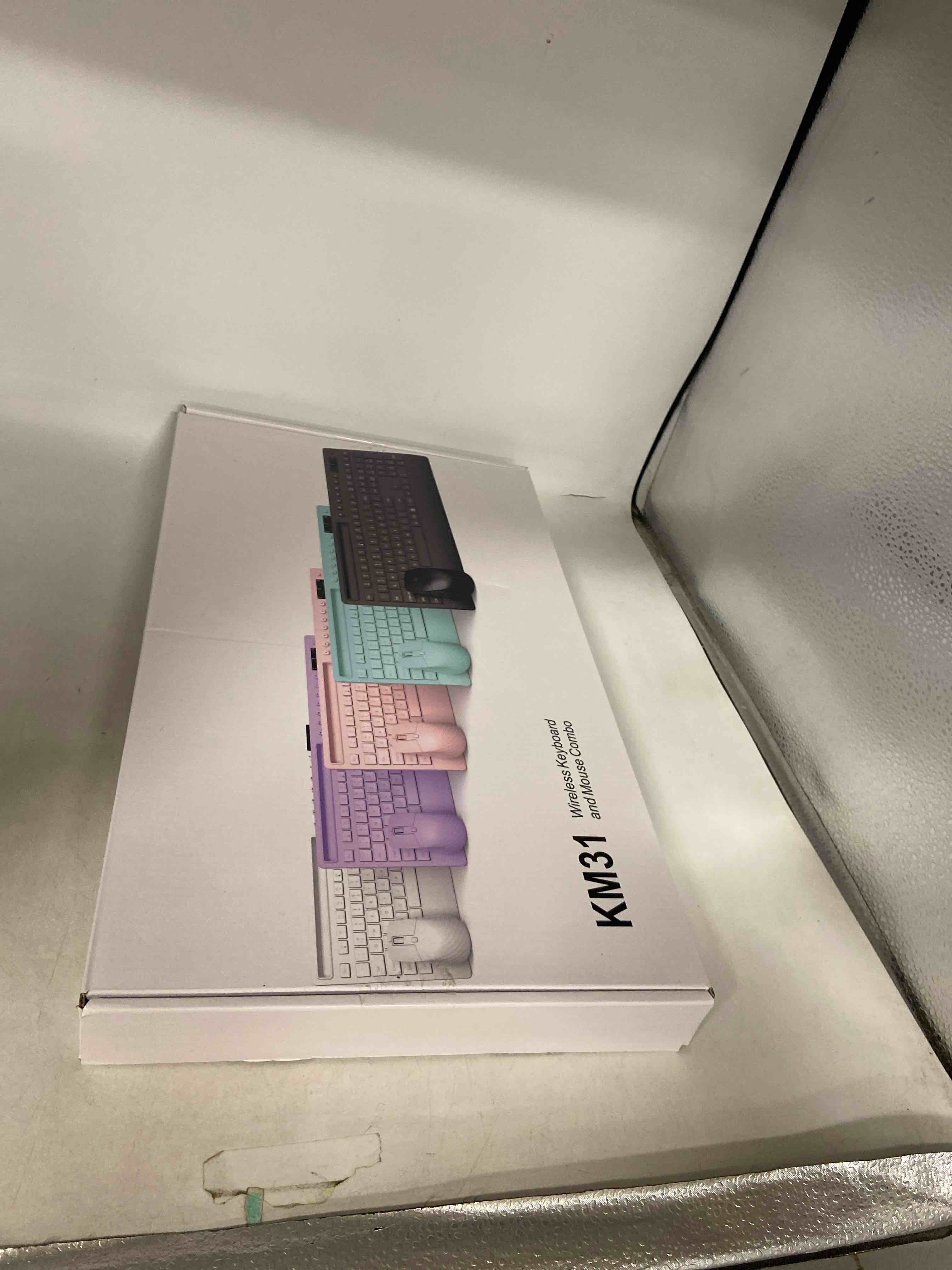 Condition photo showing New/Like New for Trueque Wireless Keyboard and Mouse Combo - Full-Size Quiet Keyboard with Palm Rest, Phone Holder, Multimedia Keys, Power Switch, Compatible with Windows, Chrome OS, PC, Laptop (Batteries Included) Black