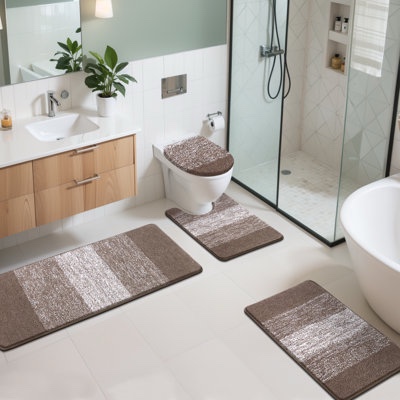 4 Piece Soft Absorbent Microfiber Bath Rug Set with Non- Slip Backin