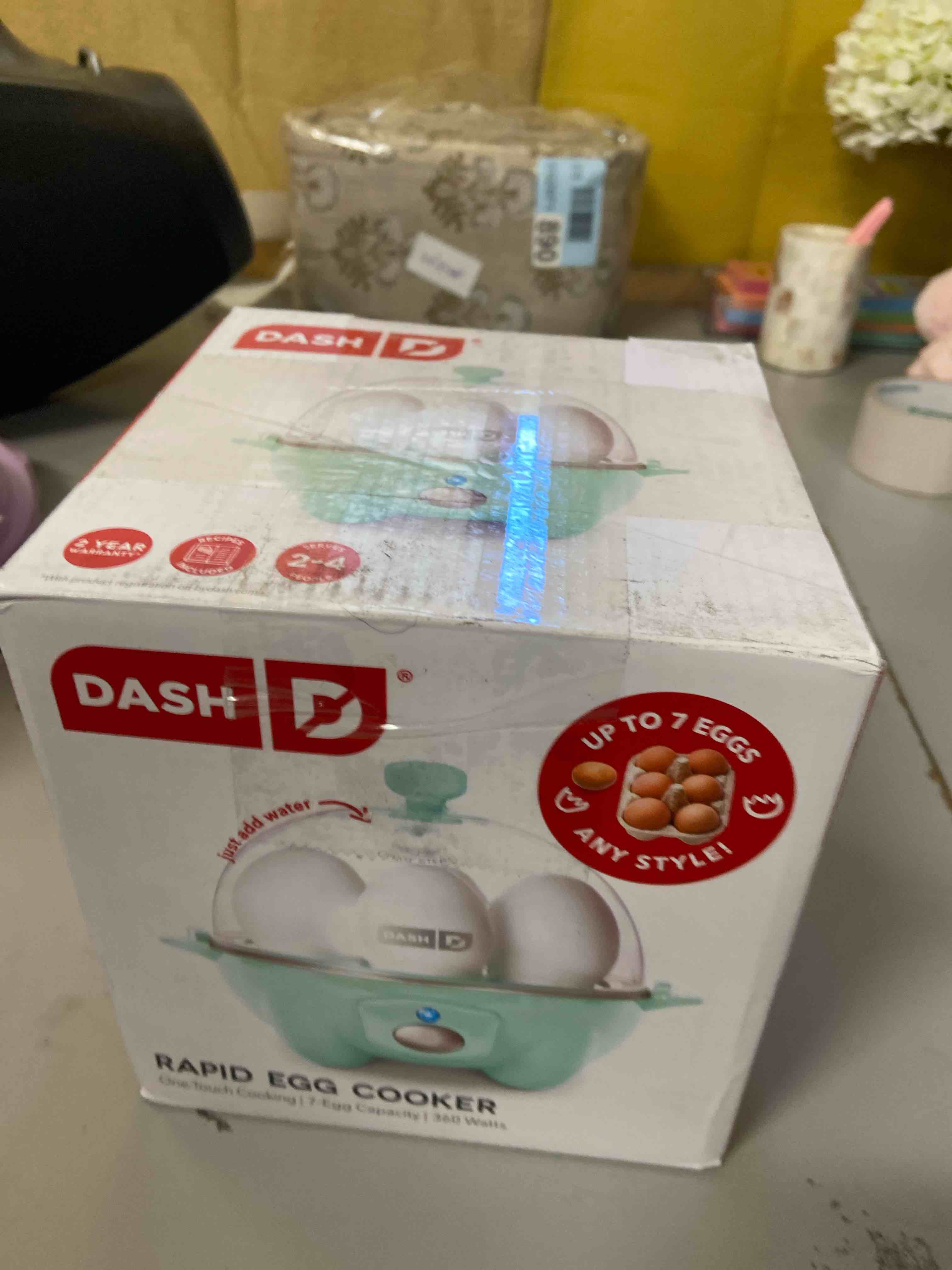 Condition photo showing New/Like New for DASH Rapid Egg Cooker: 7 Egg Capacity Electric Egg Cooker for Hard Boiled Eggs, Poached Eggs, Scrambled Eggs, or Omelets with Auto Shut Off Feature - Aqua