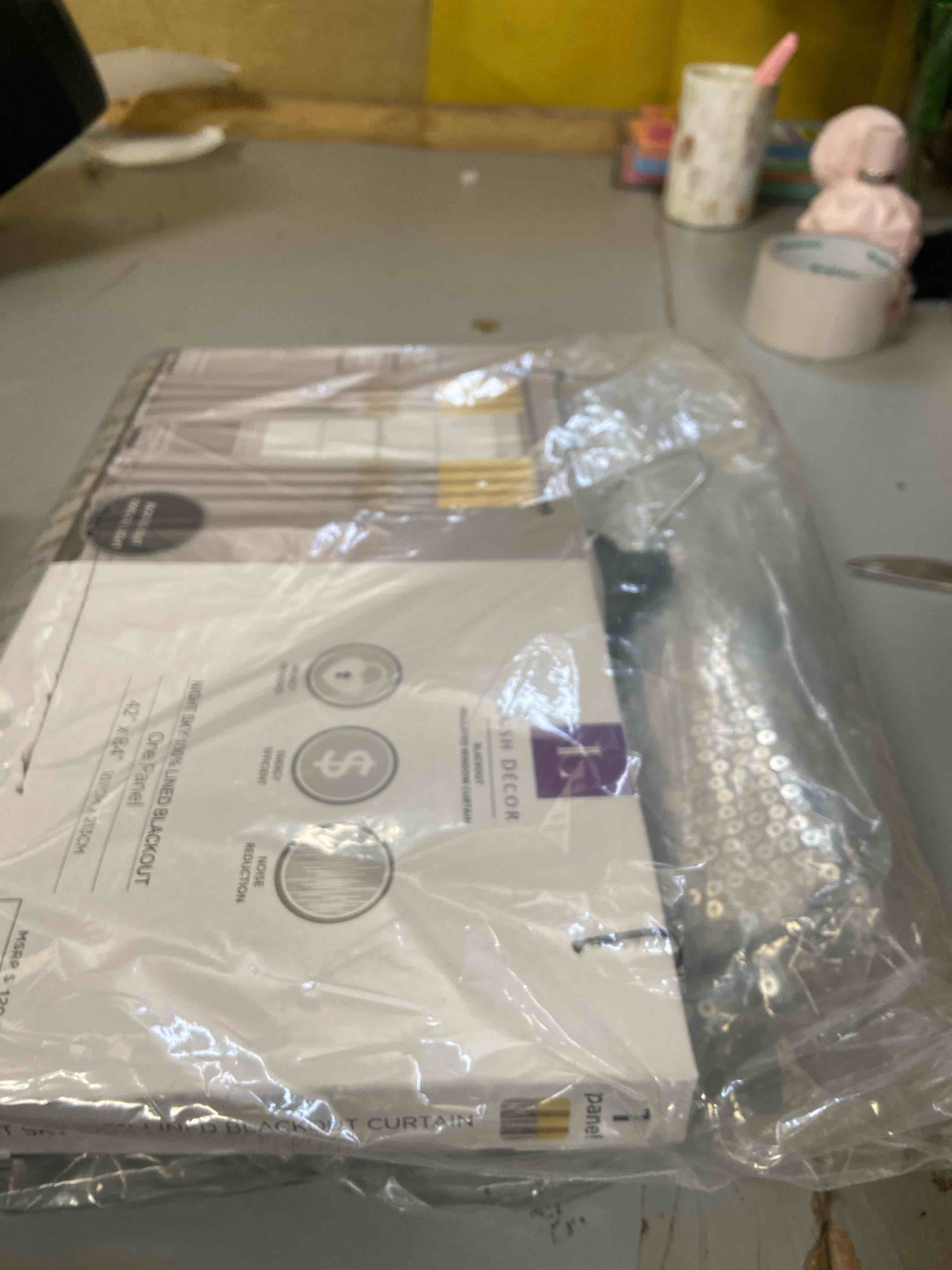 Condition photo showing New/Like New for Lush Decor Night Sky 100% Blackout Window Curtain Panel Single 42"W x 84"L, Yellow & Gray - Blackout Curtains For Bedroom - Sequin Curtains - Glam Decor