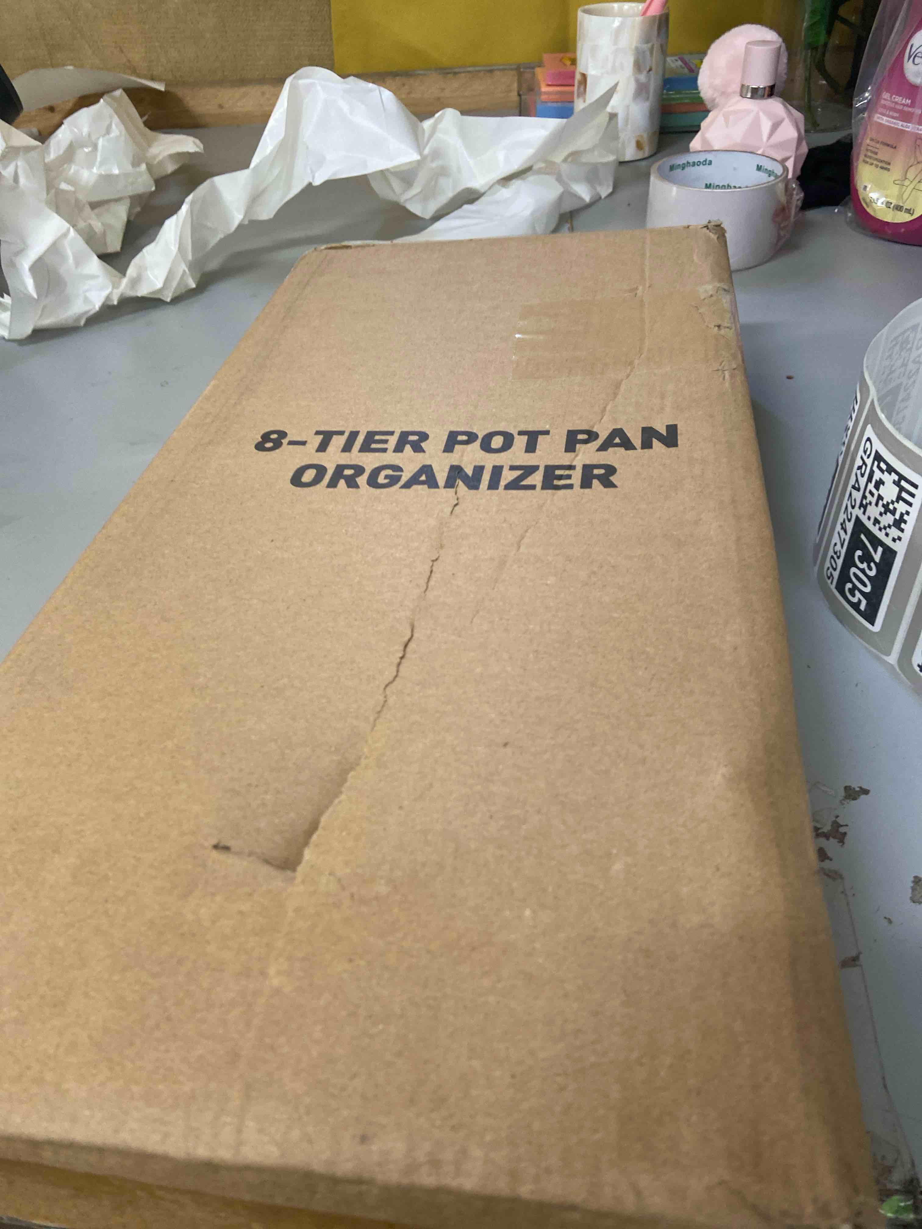 Condition photo showing New/Like New for ORDORA Pots and Pans Organizer for Cabinet 16.61 Height, 8 Tier Pot Organizers Rack with 3 DIY Methods, Adjustable Pan Organizer under Cabinet Kitchen Organization and Storage M-16.61"H-LightDuty