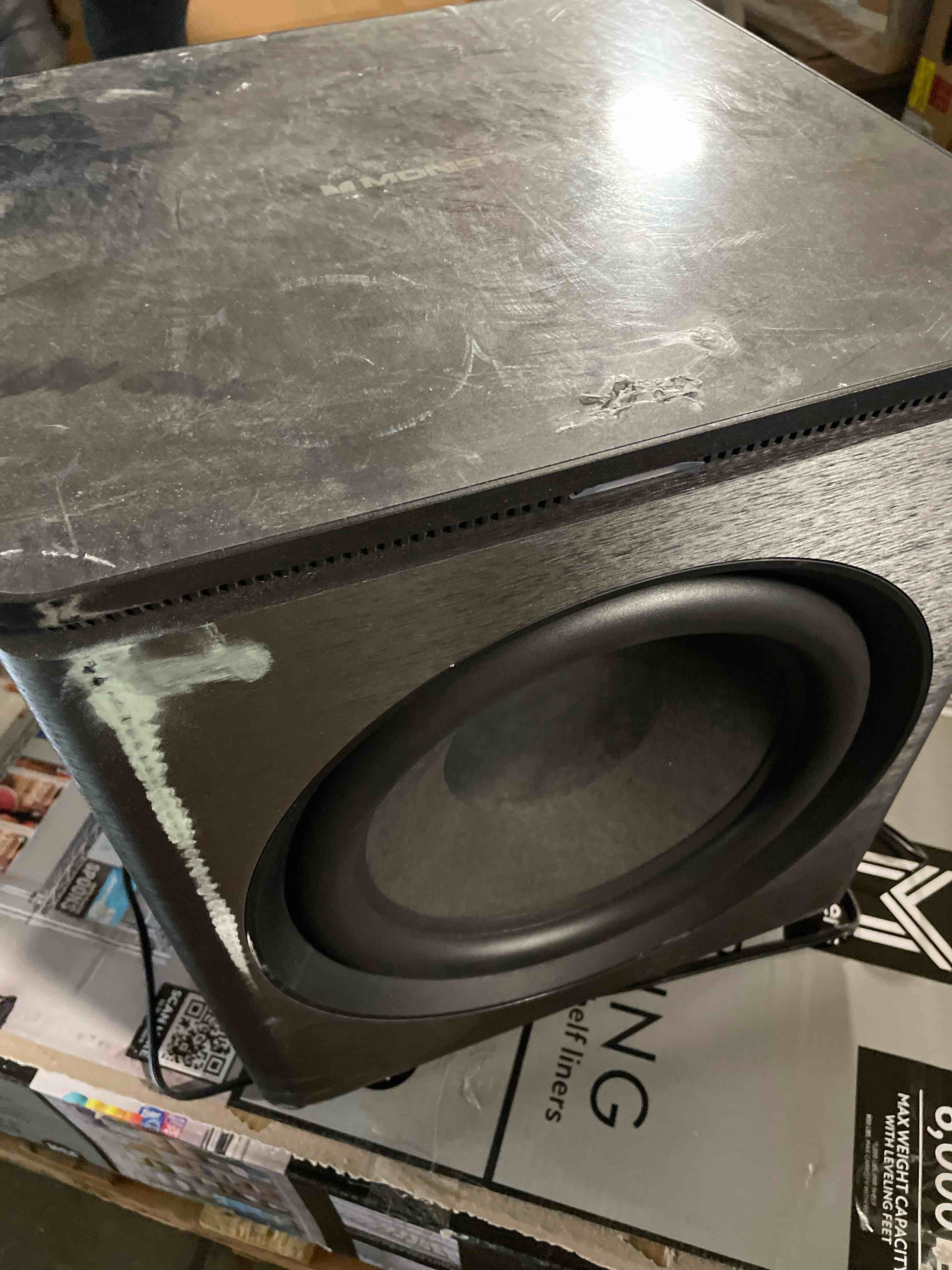Condition photo showing As Is for (NO SOUNDBAR INCLUDED)) Monster Soundstage Pro Dolby Atmos 7.1.2 Channel Soundbar with 12" Wireless Subwoofer, Bluetooth 5.4 Enabled, Remote and Wall Mount Kit Included