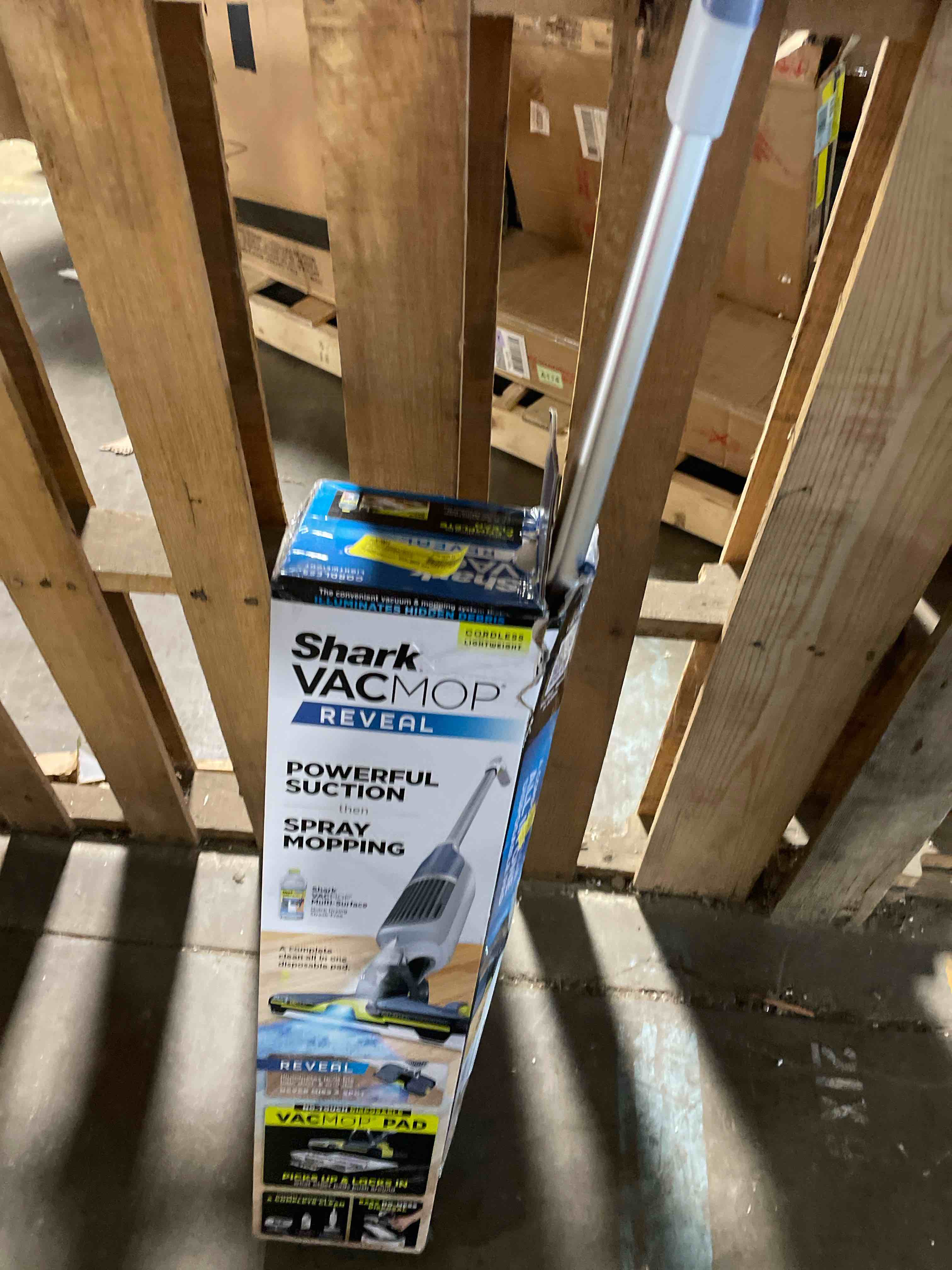 Condition photo showing As Is for Shark VACMOP Cordless Hard Floor Cleaner, Vacuum and Spray Mop, Powerful Suction, Lightweight, LED Headlights, Includes 4 Disposable Pads, 12oz Multi-Surface Cleaning Solution, Gray, VM252