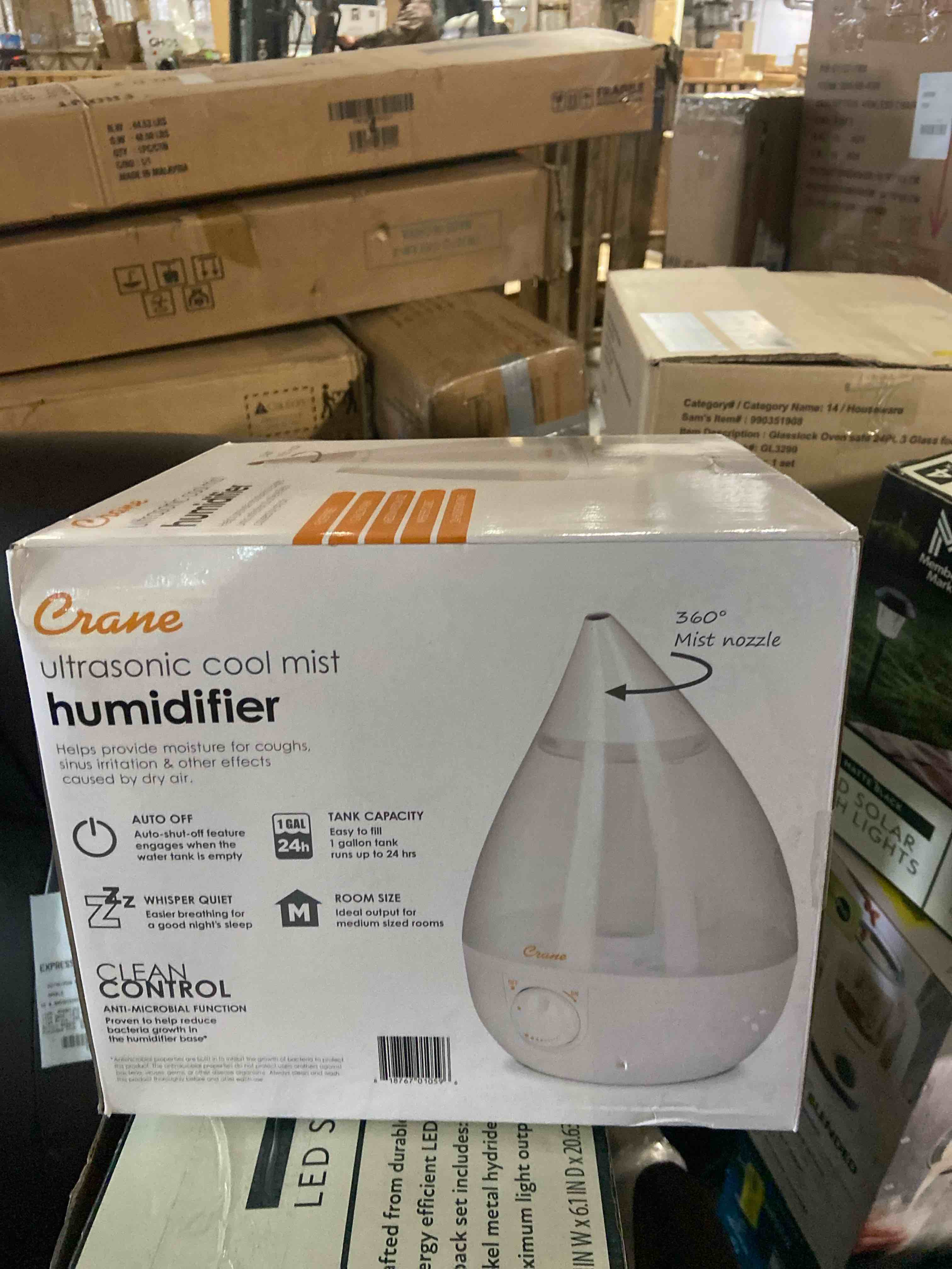 Condition photo showing Good Condition for Crane White Teardrop Ultrasonic Cool Mist Humidifier, 1 Gallon Auto Shut-Off for Large Room, Baby Nursery, Bedroom Office, Clear & White