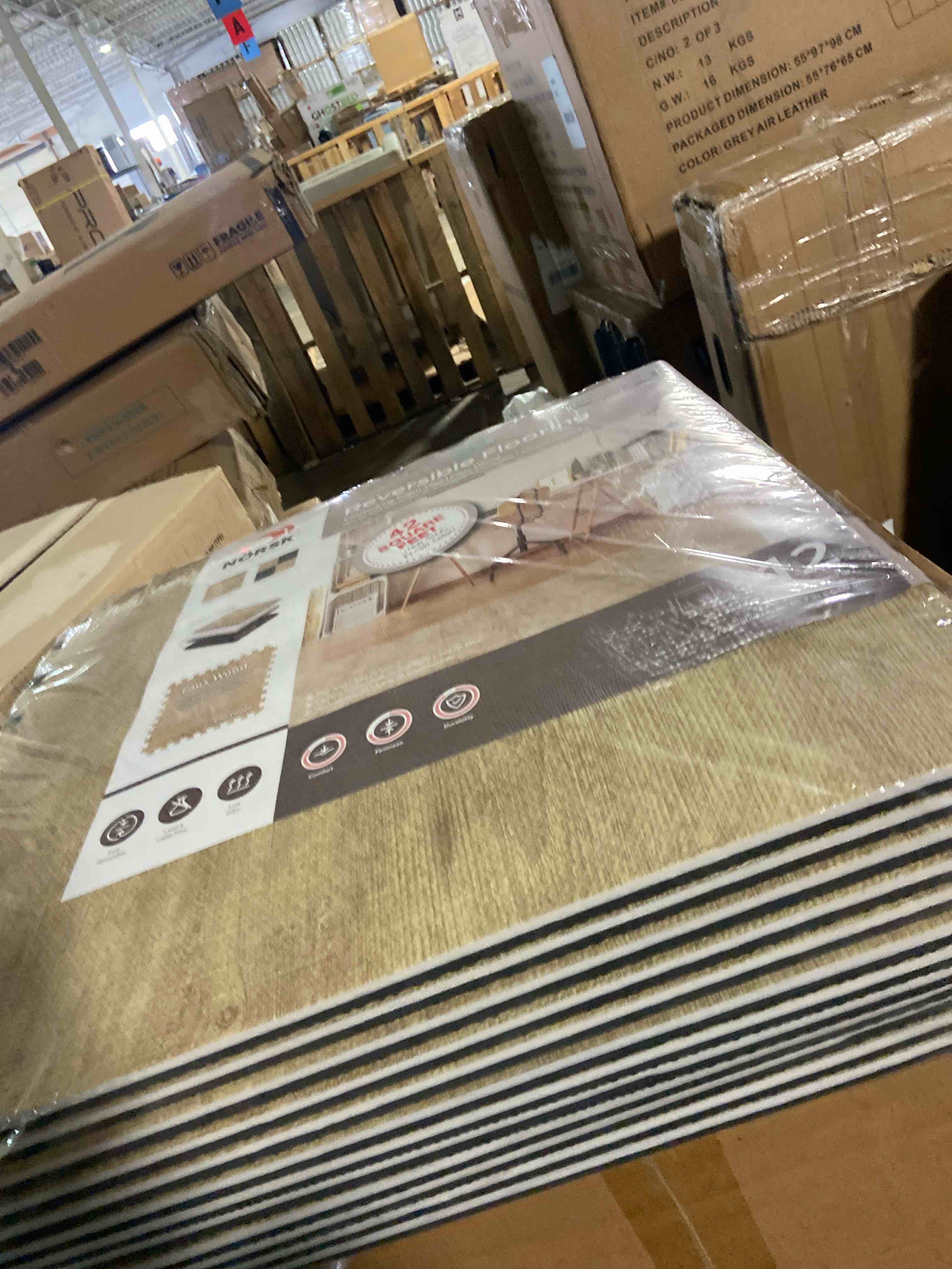 Condition photo showing New/Like New for Norsk Reversible Foam Flooring, Faux Wood, 22.44" x 22.44", 12 Tiles