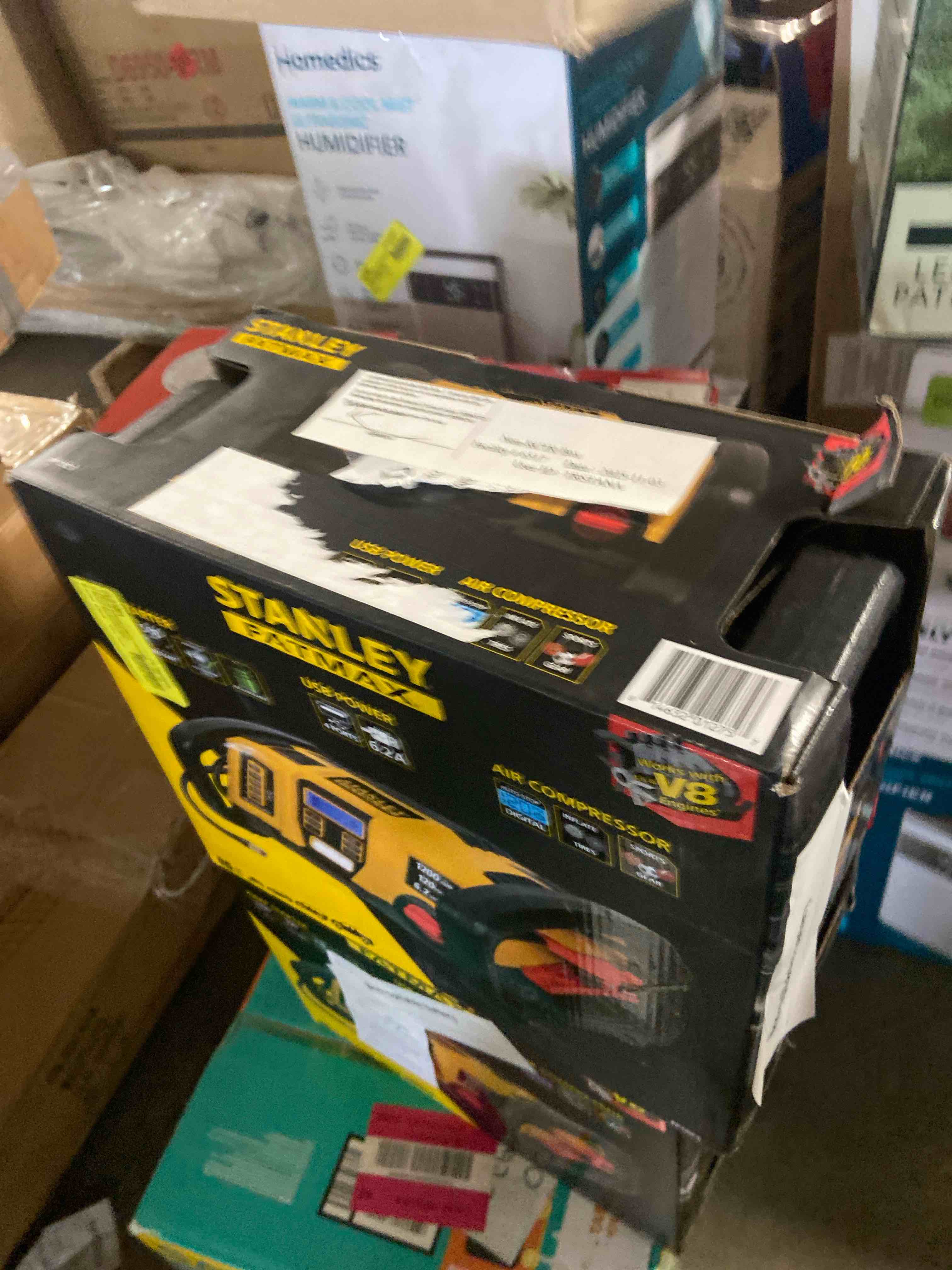 Condition photo showing New/Like New for Stanley Fatmax 1000 Peak Amp Power Station with 4 USB Ports, Jump-Starter, 120 PSI Air Compressor, Black, Lithium Ion Battery