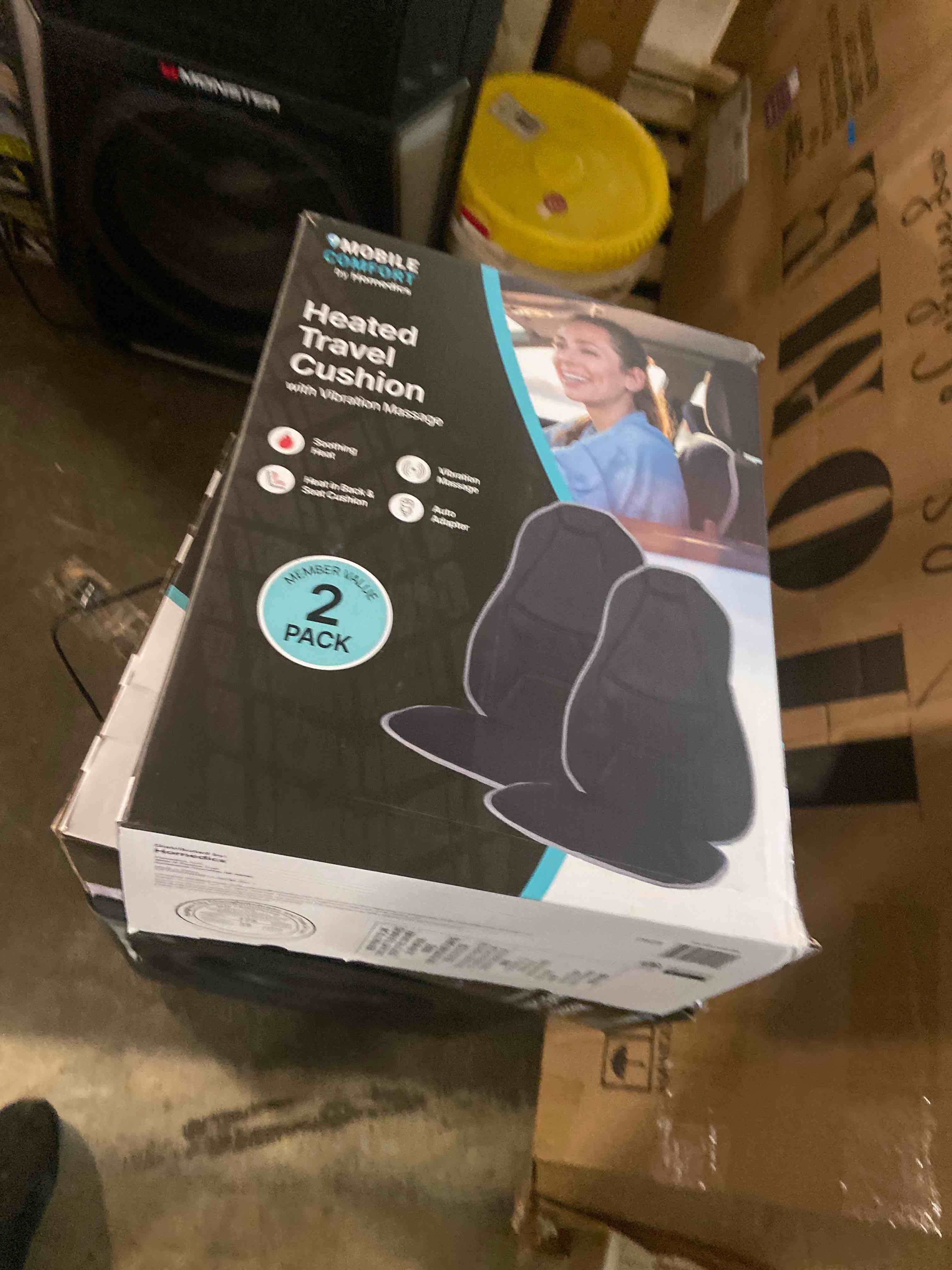 Condition photo showing New/Like New for Homedics Heated Travel Cushion With Vibration Massage, 2-Pack, Black