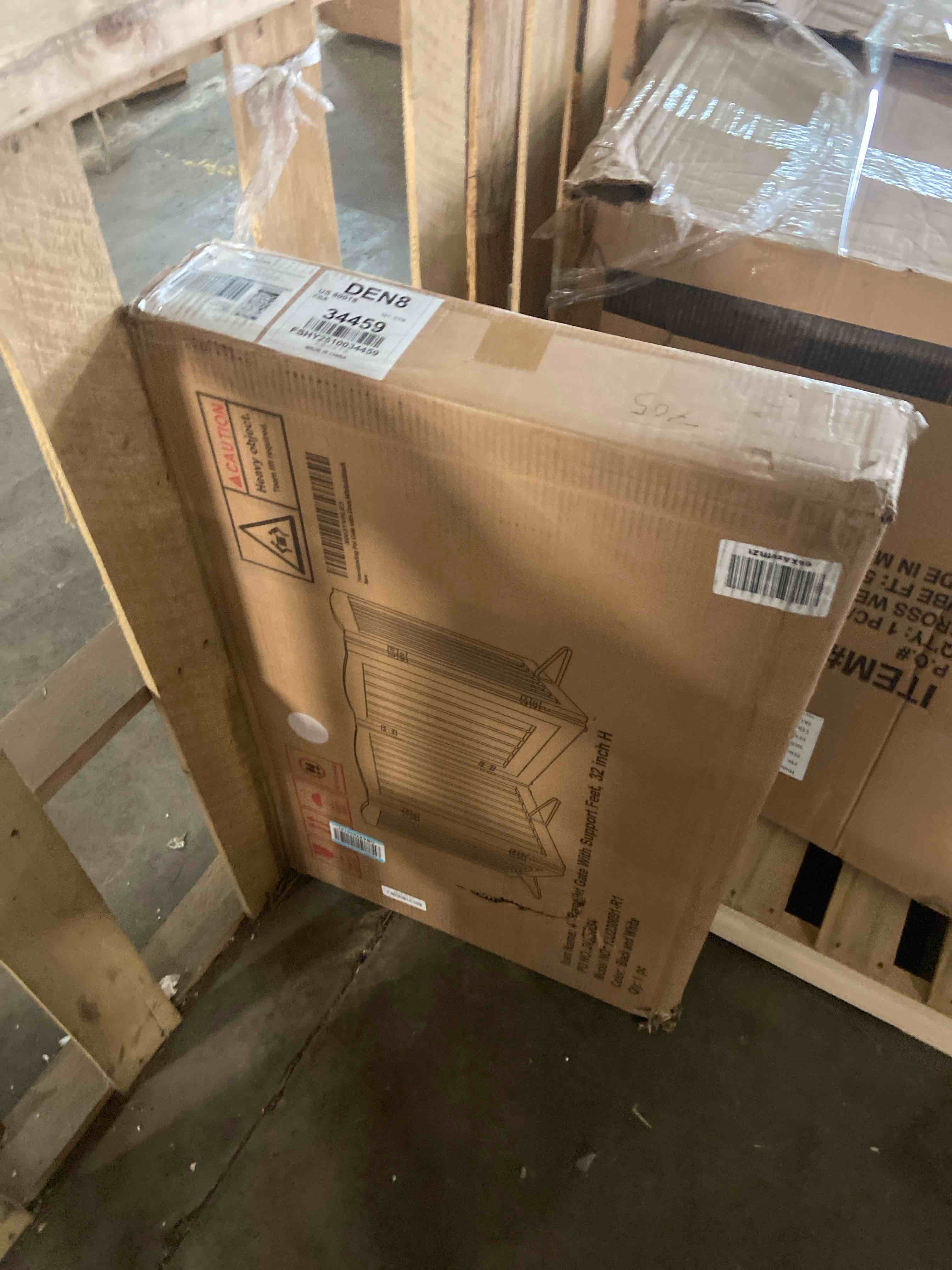 Condition photo showing New/Like New for Freestanding Dog Gates with Door Walk Through, 80 inch Wide Gates Indoor, Dog Fences Indoor, Support Feet Included, 4 Panels, 32" Tall, White & Black 4 Panel 32" White & Black