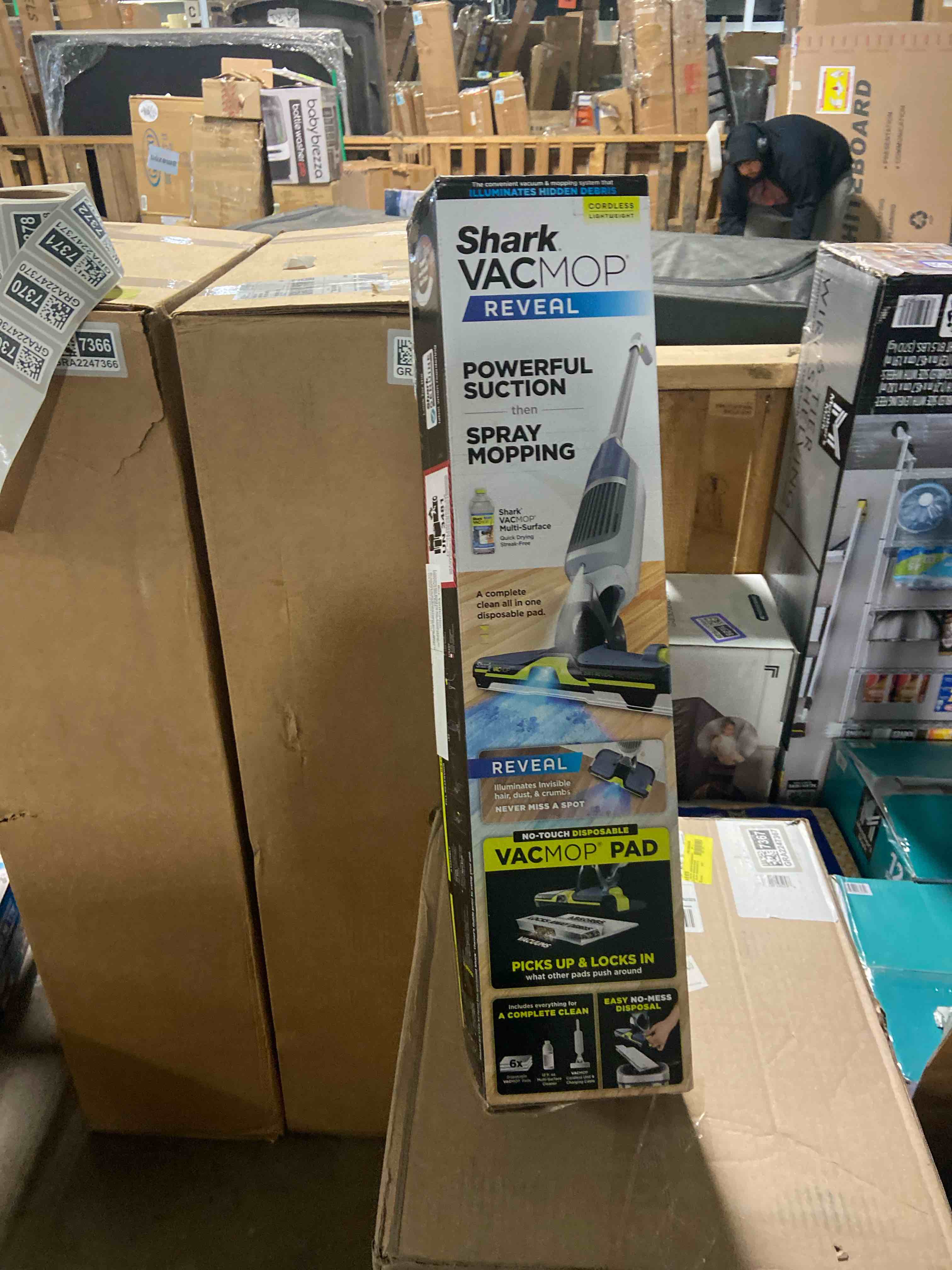 Condition photo showing Good Condition for Shark VACMOP Cordless Hard Floor Cleaner, Vacuum and Spray Mop, Powerful Suction, Lightweight, LED Headlights, Includes 4 Disposable Pads, 12oz Multi-Surface Cleaning Solution, Gray, VM252