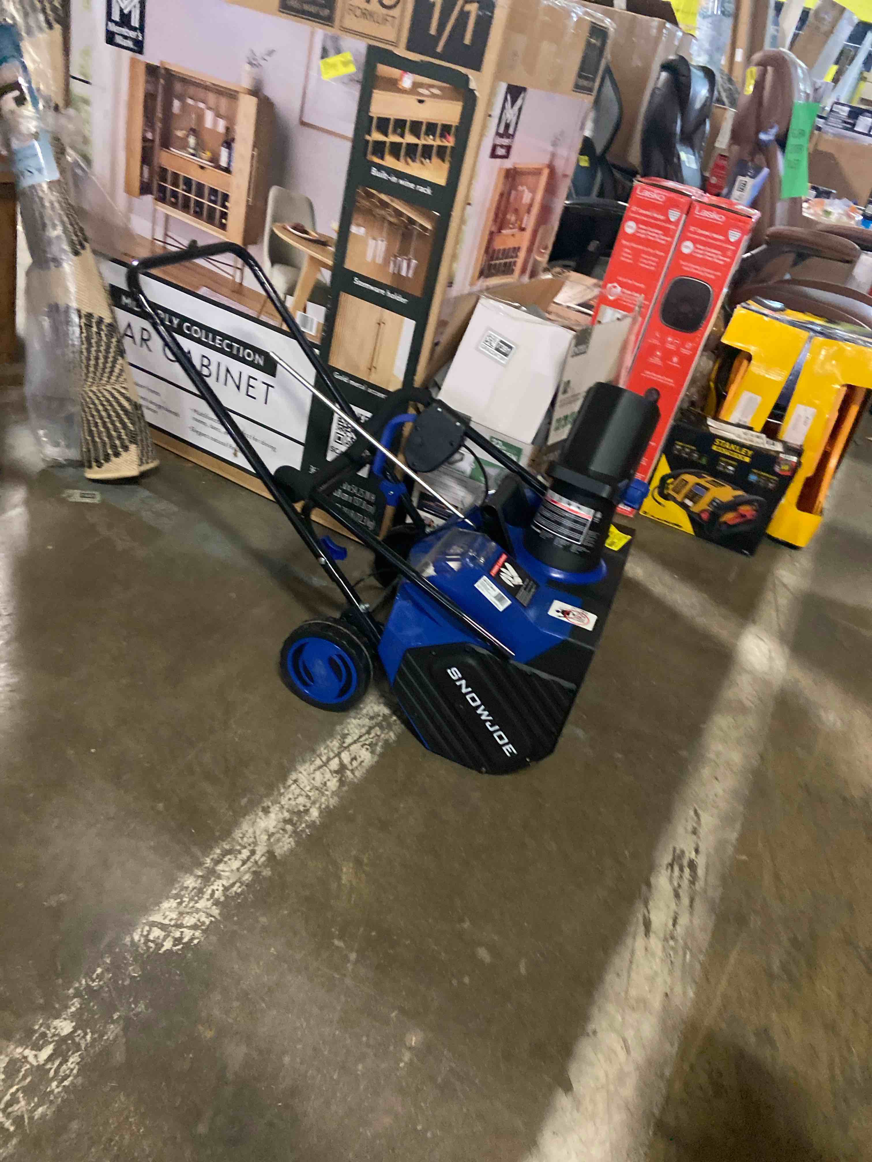 Condition photo showing As Is for Snow Joe 48V 18-inch Single-Stage Cordless Snow Blower W/ Headlight, Brushless 1200W Motor, 2 x 4.0-Ah Batteries & Charger