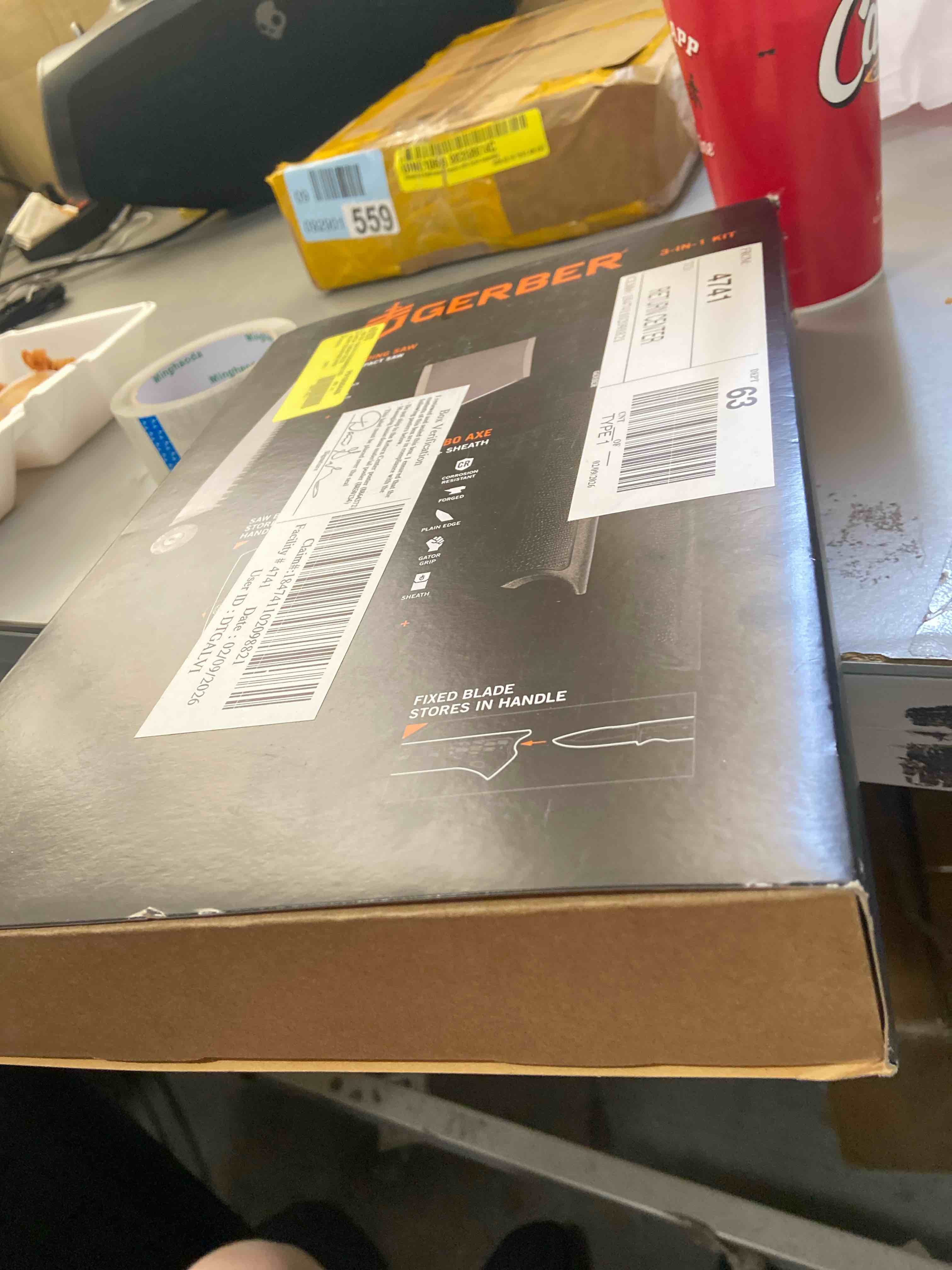 Condition photo showing New/Like New for Gerber Gear 3-in-1 Axe, Knife, and Saw Combo Set