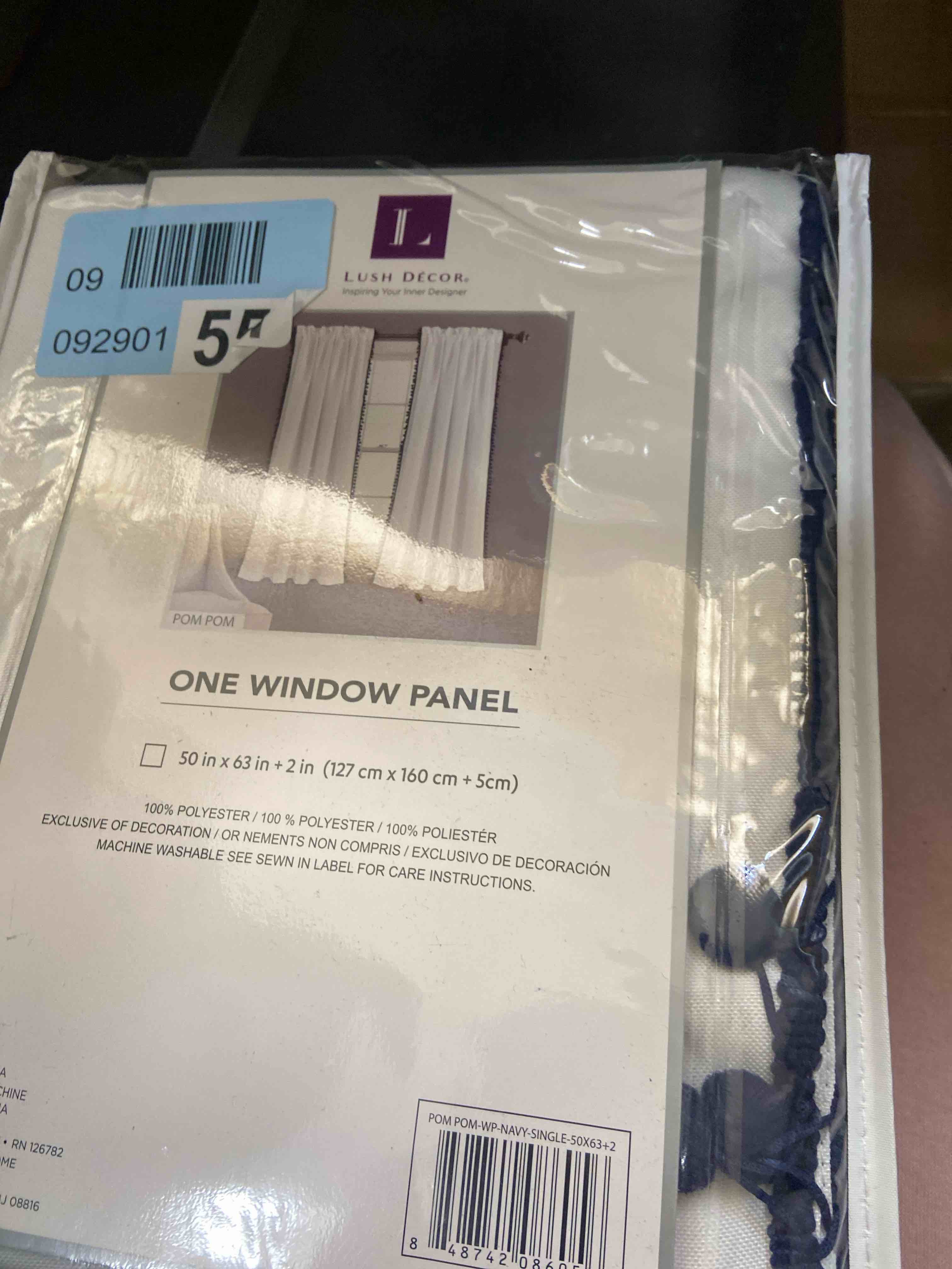 Condition photo showing New/Like New for Pom Pom Window Curtain Panel Navy Single 50X63+2