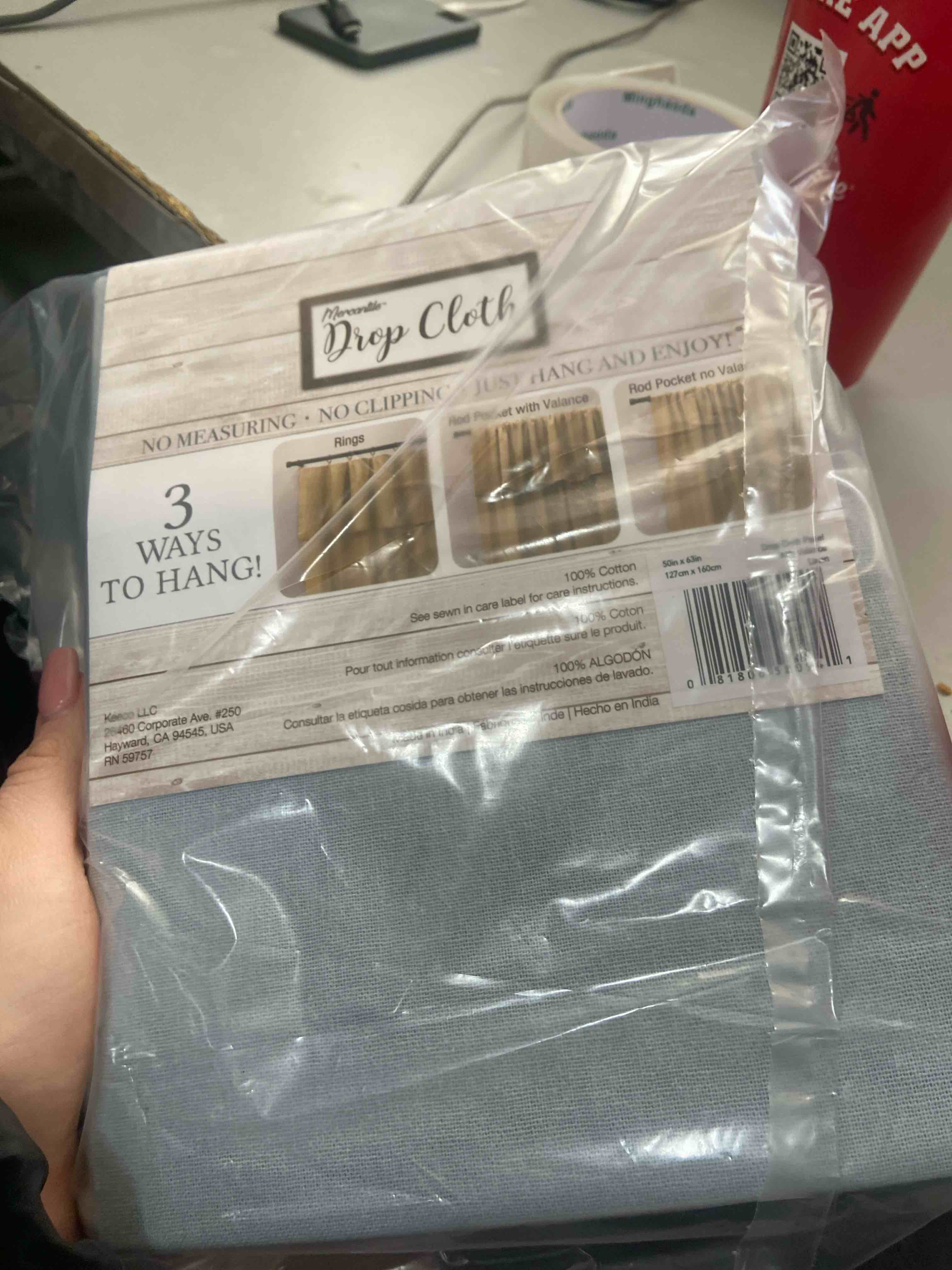 Condition photo showing New/Like New for Mercantile Drop Cloth Light Filtering Ring Top Tab Farmhouse Curtain Panel with Valance Linen 63 Inches