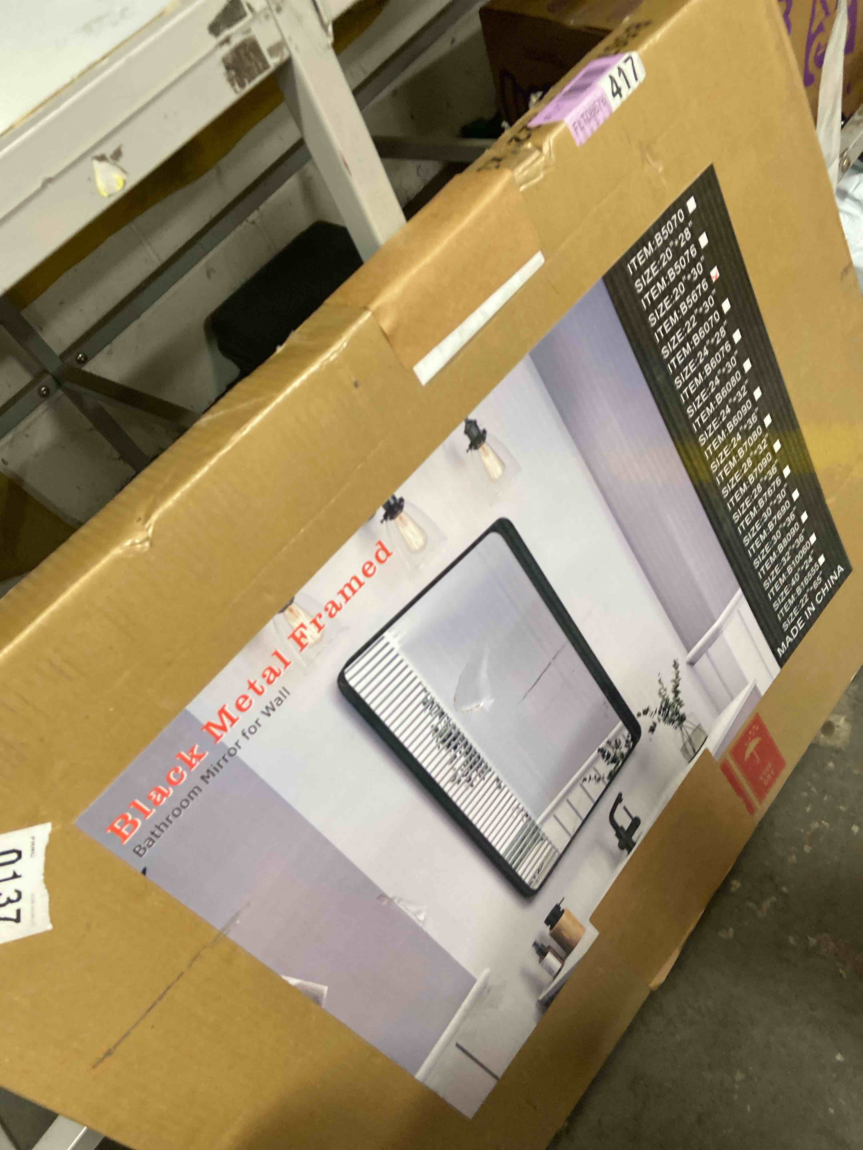 Condition photo showing New/Like New for LOAAO Black Metal Framed Bathroom Mirror for Wall, 22X30 Inch Rounded Rectangle Mirror, Matte Black Bathroom Vanity Mirror Farmhouse, Anti-Rust, Hangs Horizontally or Vertically Black 30"L x 22"W