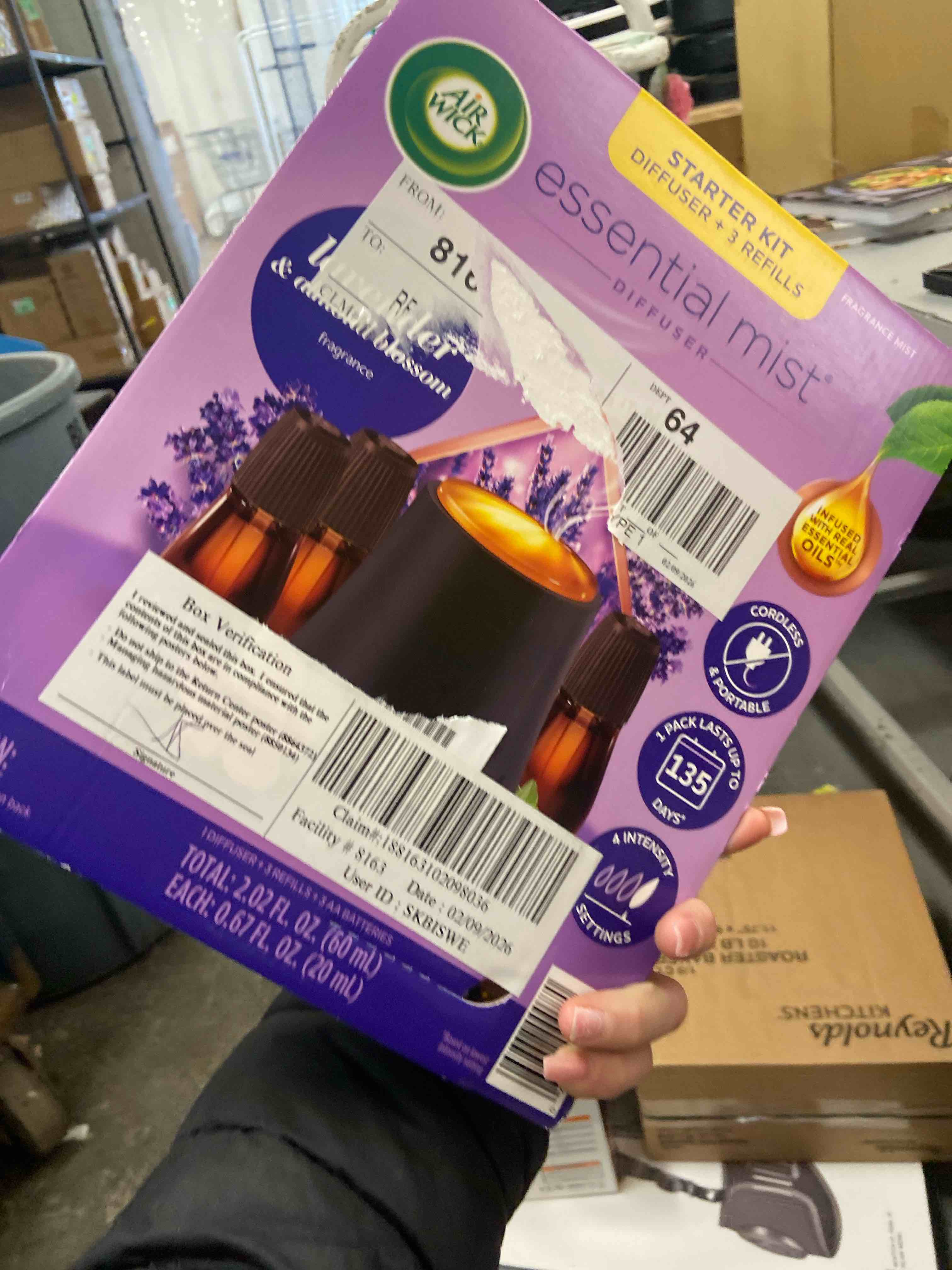 Condition photo showing New/Like New for Air Wick 3300832 Essential Mist Kit  1 Diffuser with 3 Refills  Lavender & Almond Blossom  Cordless Design