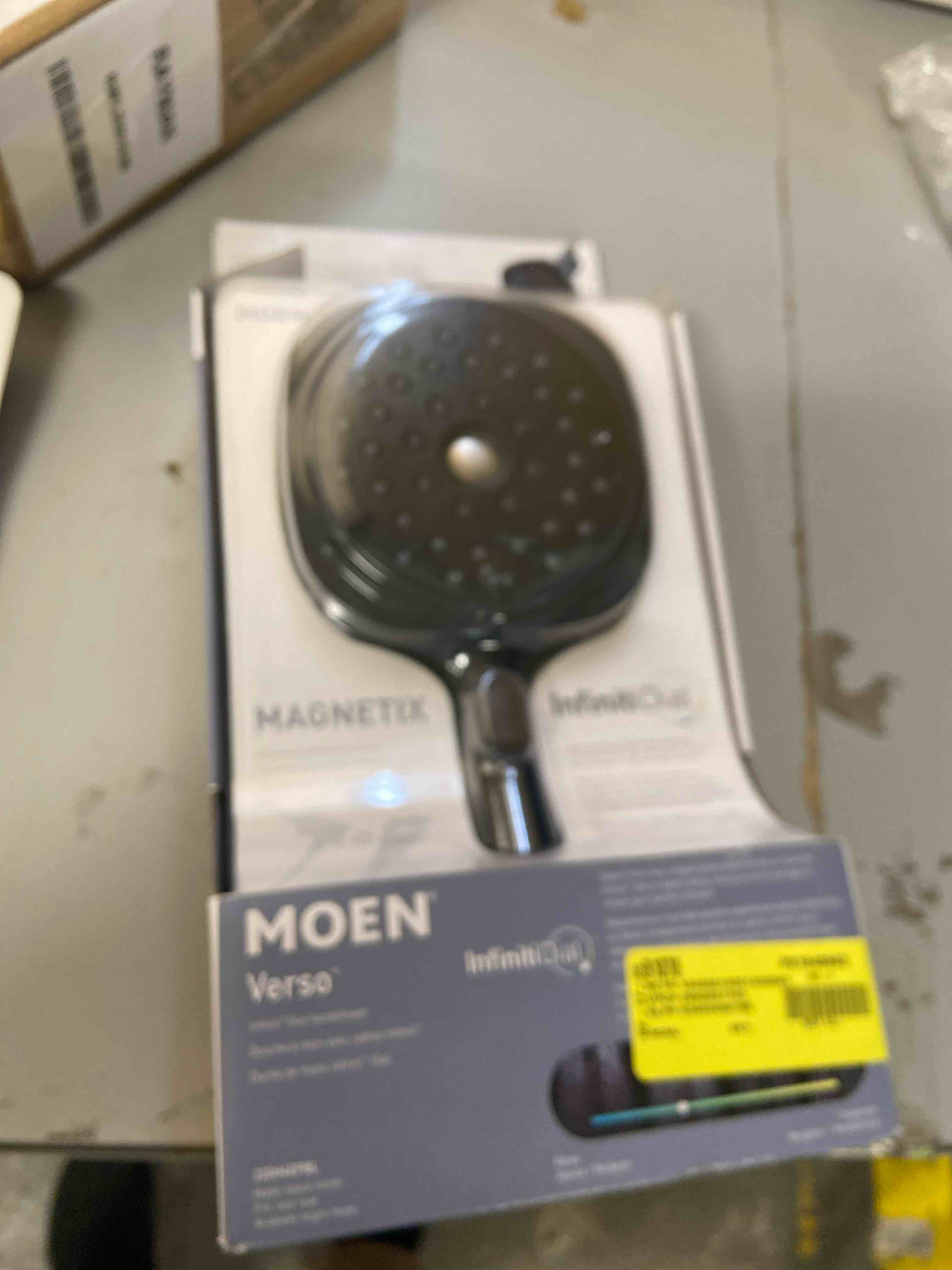 Condition photo showing New/Like New for Moen Verso Eco-Performance Infiniti Dial Square Handheld Shower, 6-Inch Diameter Spray Head, Matte Black, 220H4EPBL