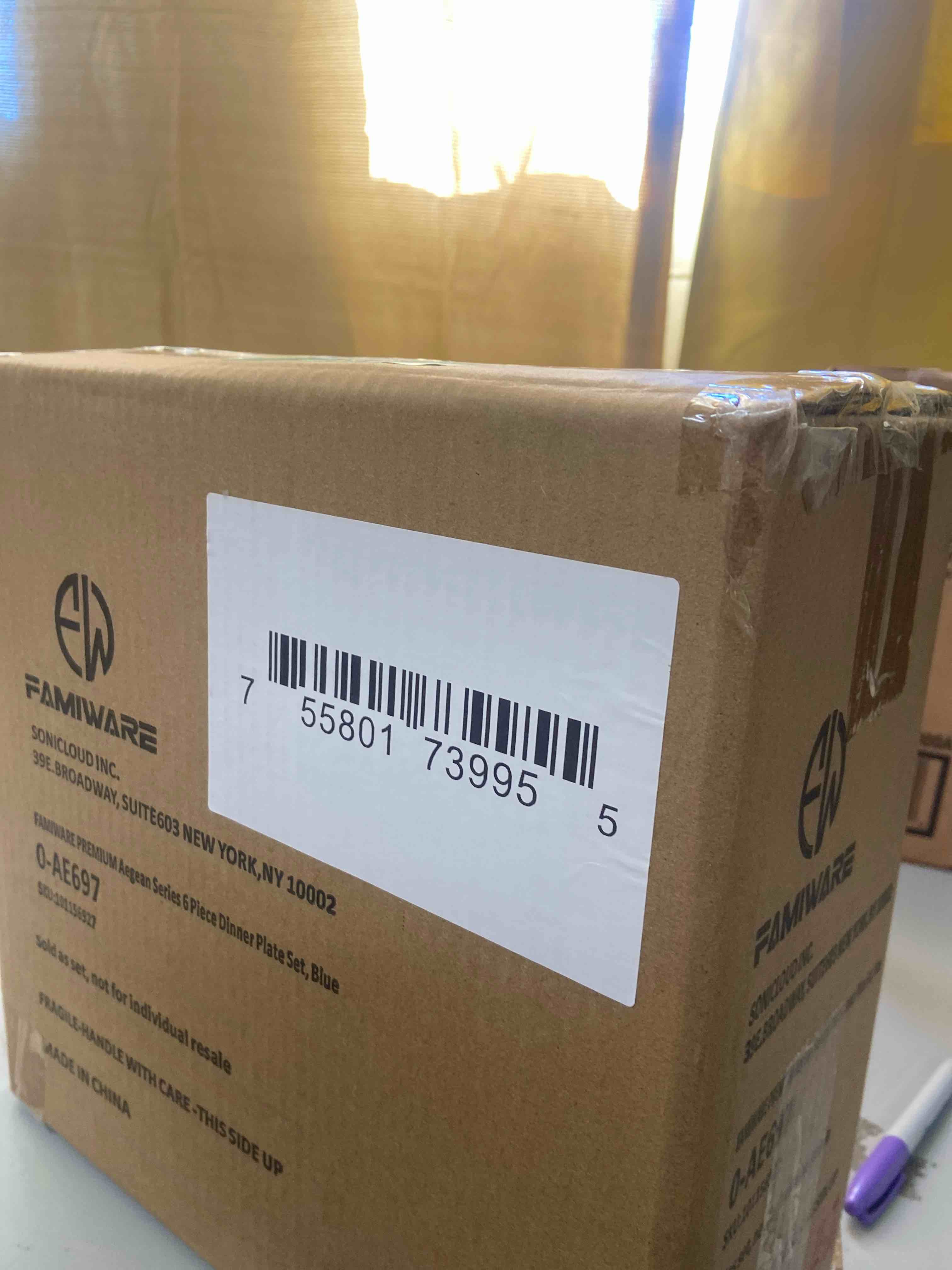 Condition photo showing New/Like New for famiware Aegean Dinner Plates Set for 6, 10.5-Inch Scratch Resistant Stoneware Dinnerware Dish Set - Microwave and Dishwasher Safe, Reactive Glaze, Blue Grey