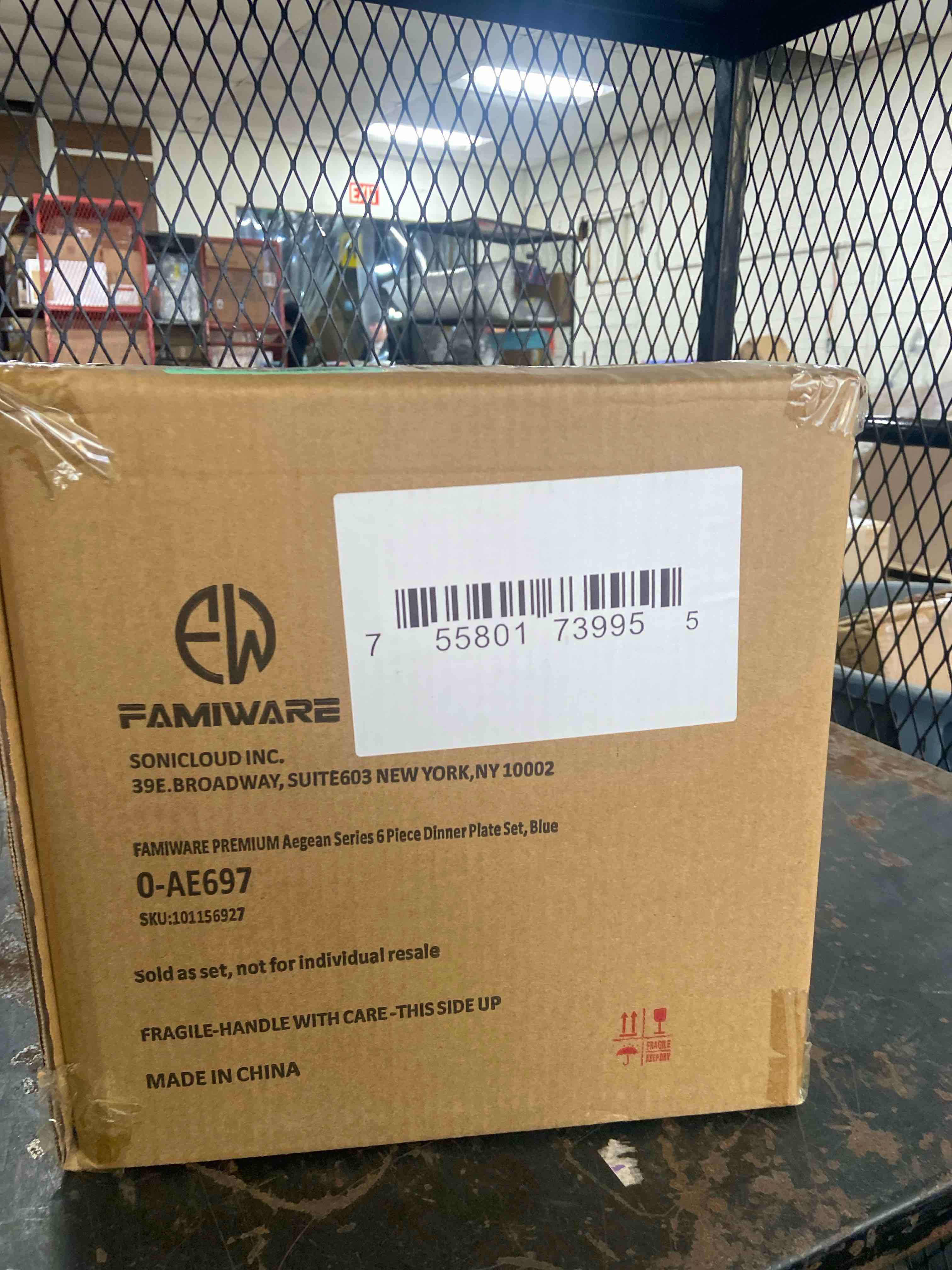 Condition photo showing New/Like New for famiware Aegean Dinner Plates Set for 6, 10.5-Inch Scratch Resistant Stoneware Dinnerware Dish Set - Microwave and Dishwasher Safe, Reactive Glaze, Blue Grey