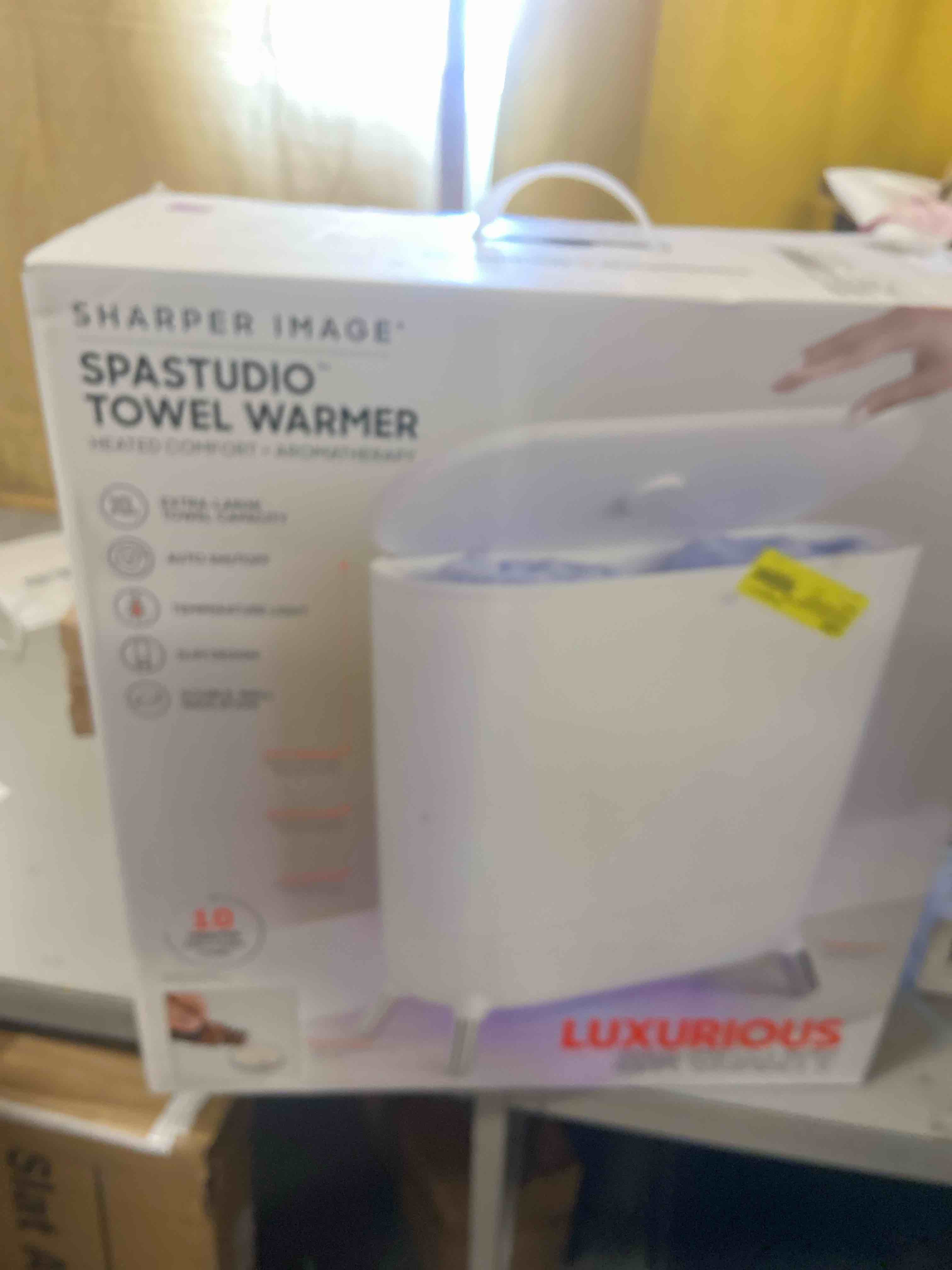 Condition photo showing New/Like New for Sharper Image SpaStudio Towel Warmer Heated Comfort Aromatherapy