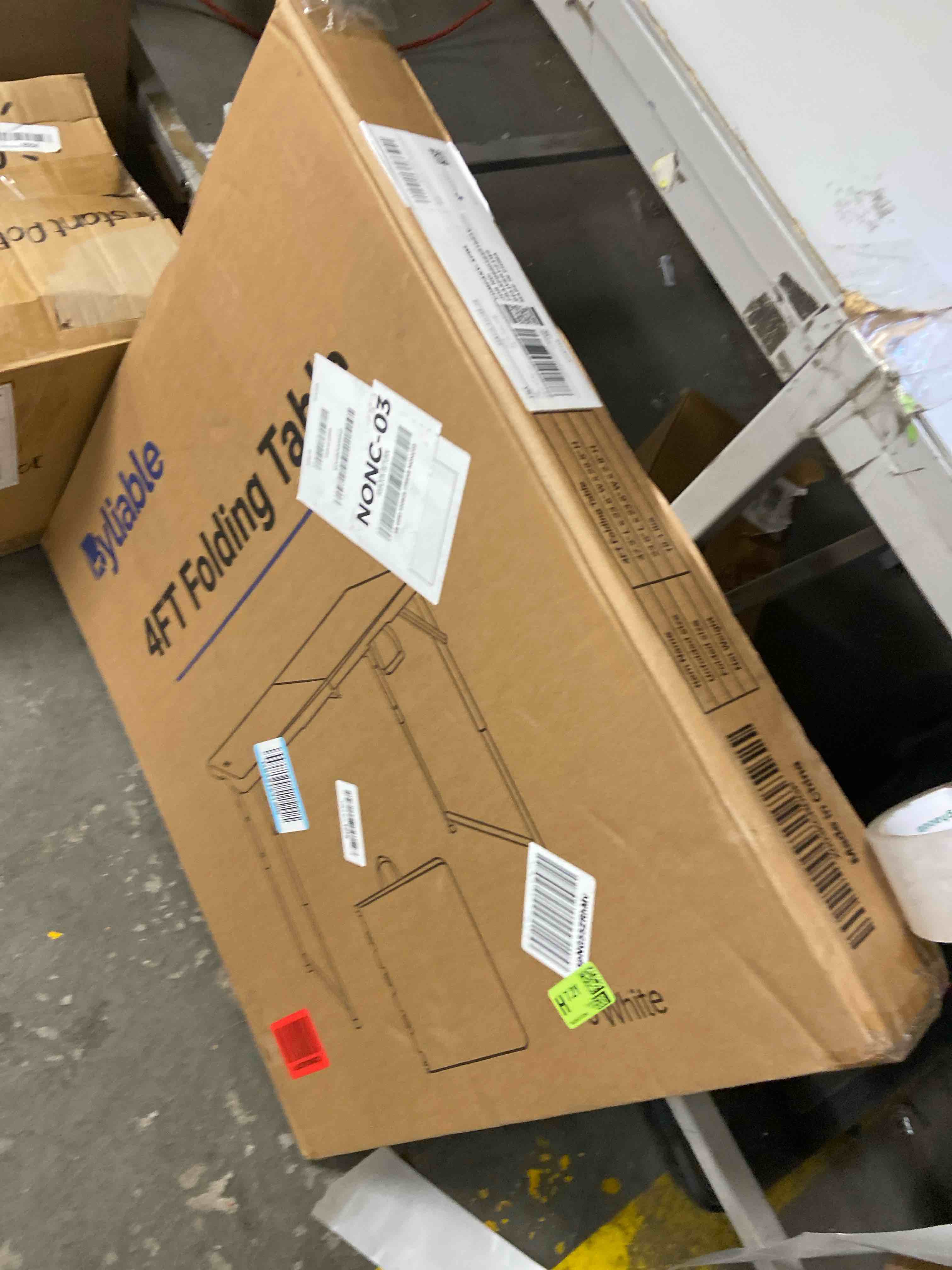 Condition photo showing New/Like New for Folding Table 4 Foot Portable Heavy Duty Plastic Fold-in-Half Utility Table Small Indoor Outdoor Adjustable Height Folding with Carrying Handle, Camping and Party,White | Portable, Heavy Duty, Fold-in-Half, Indoor Outdoor, Adjustable Height, Folding