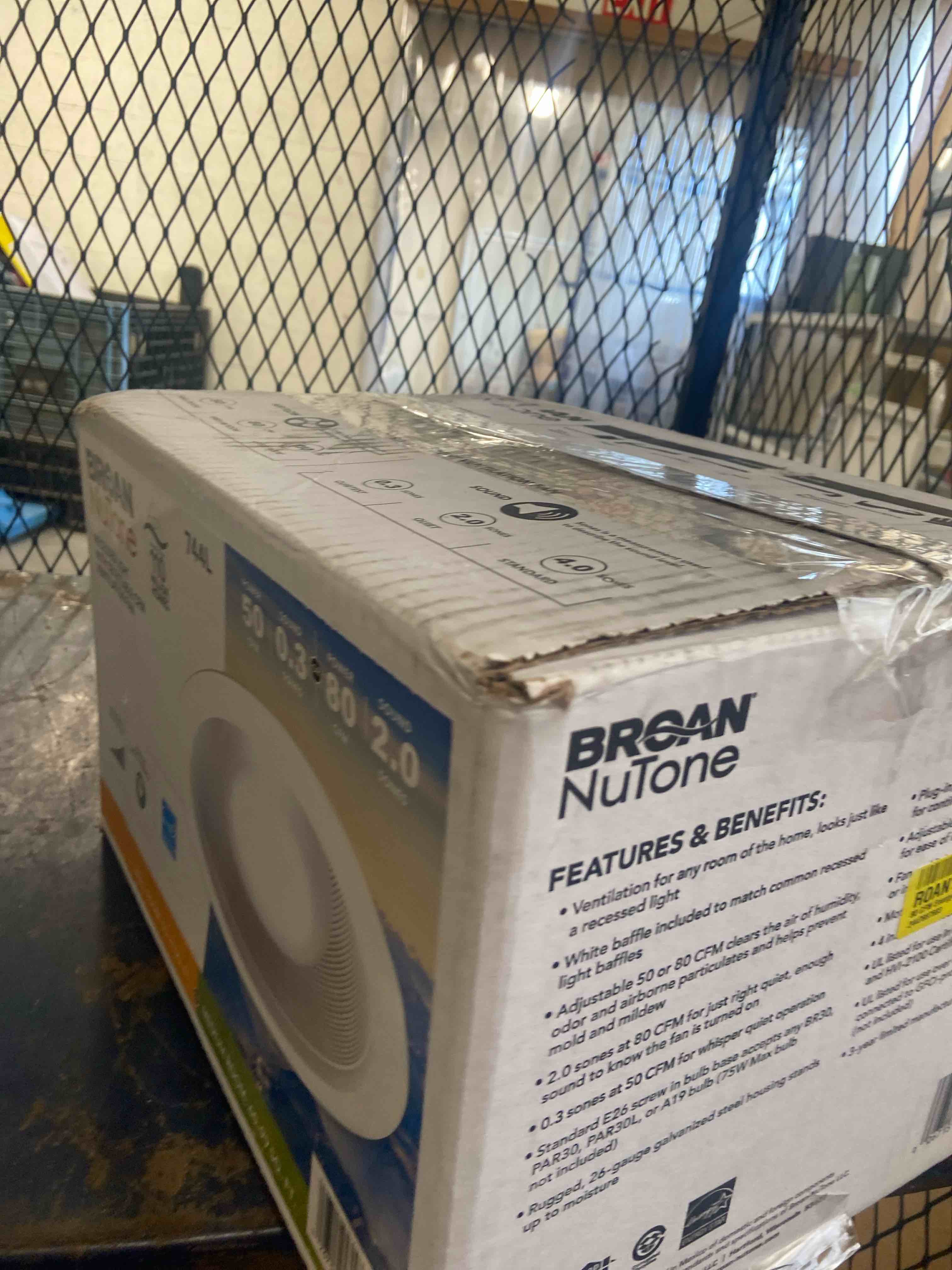 Condition photo showing New/Like New for Broan-NuTone 744L Recessed Light Ventilation Fan, Selectable Speed 50-80 CFM, 0.3-2 Sones, White Incandescent Light 50 or 80 CFM