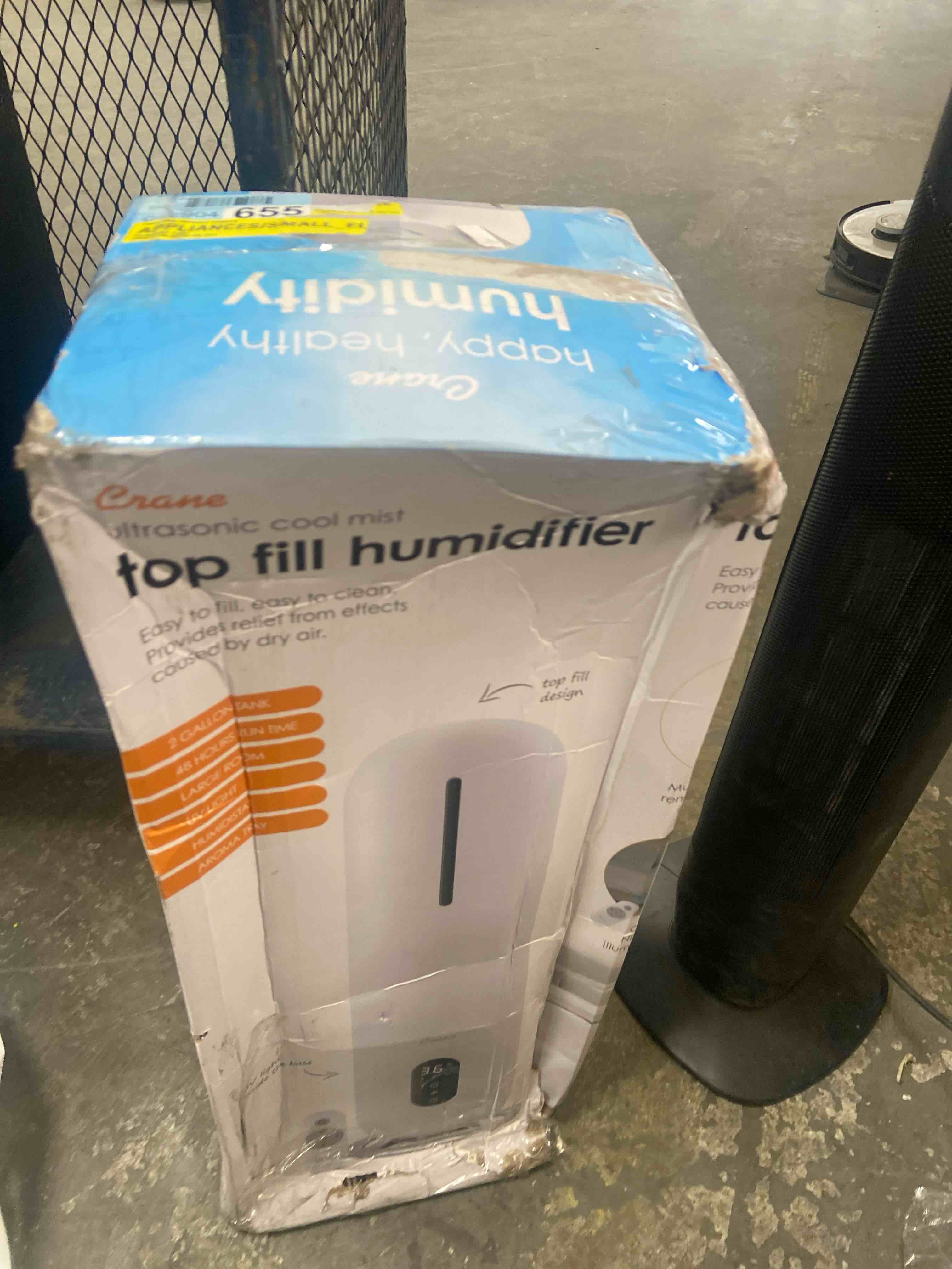 Condition photo showing As Is for Crane Ultrasonic Cool Mist Tower Humidifier, 2 Gallon,White,EE-6917