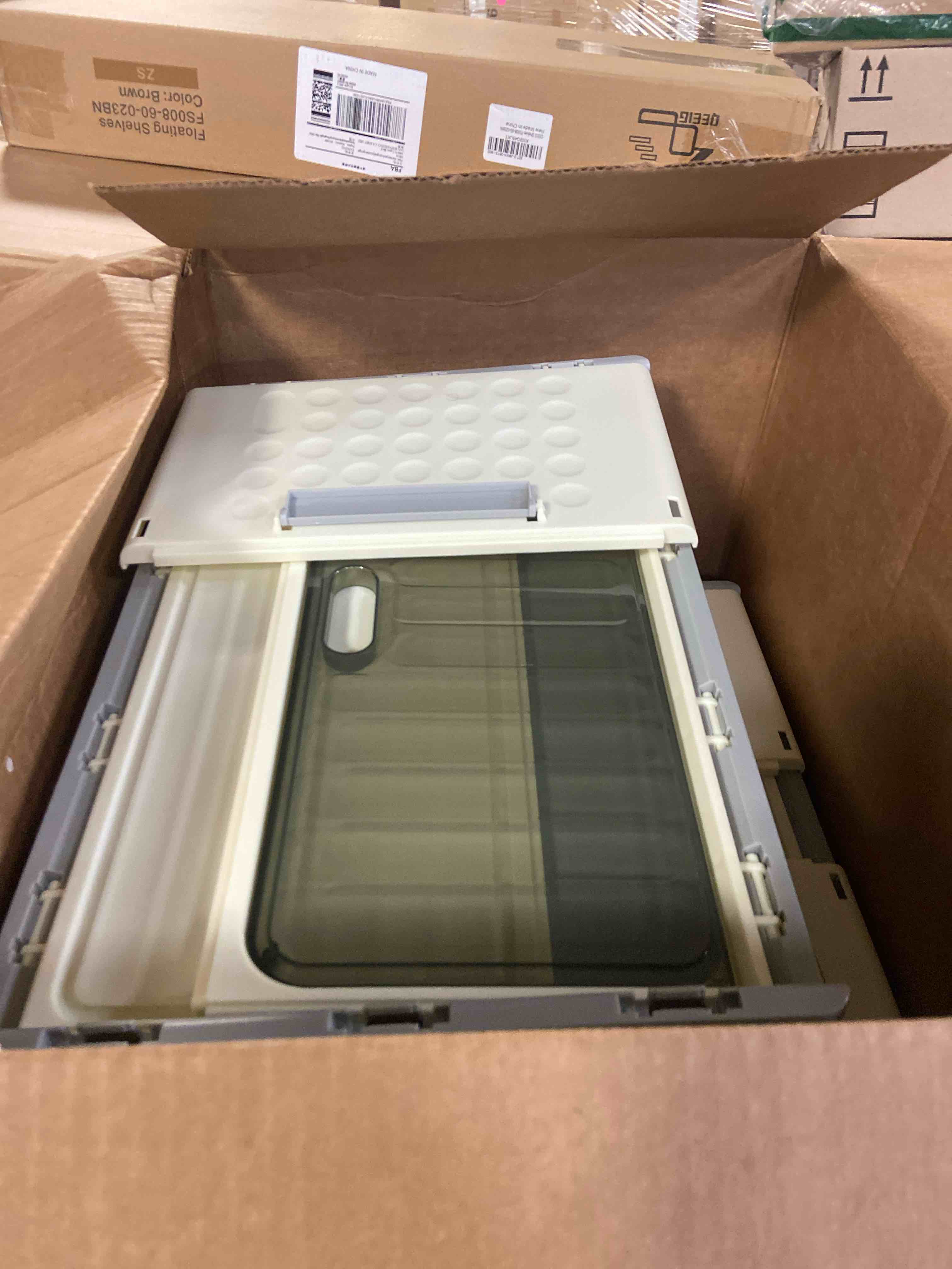 Condition photo showing Good Condition for Amazon Basics 4-Tier Storage Bins with Lids, Stackable and Collapsible, 23QT per Tier