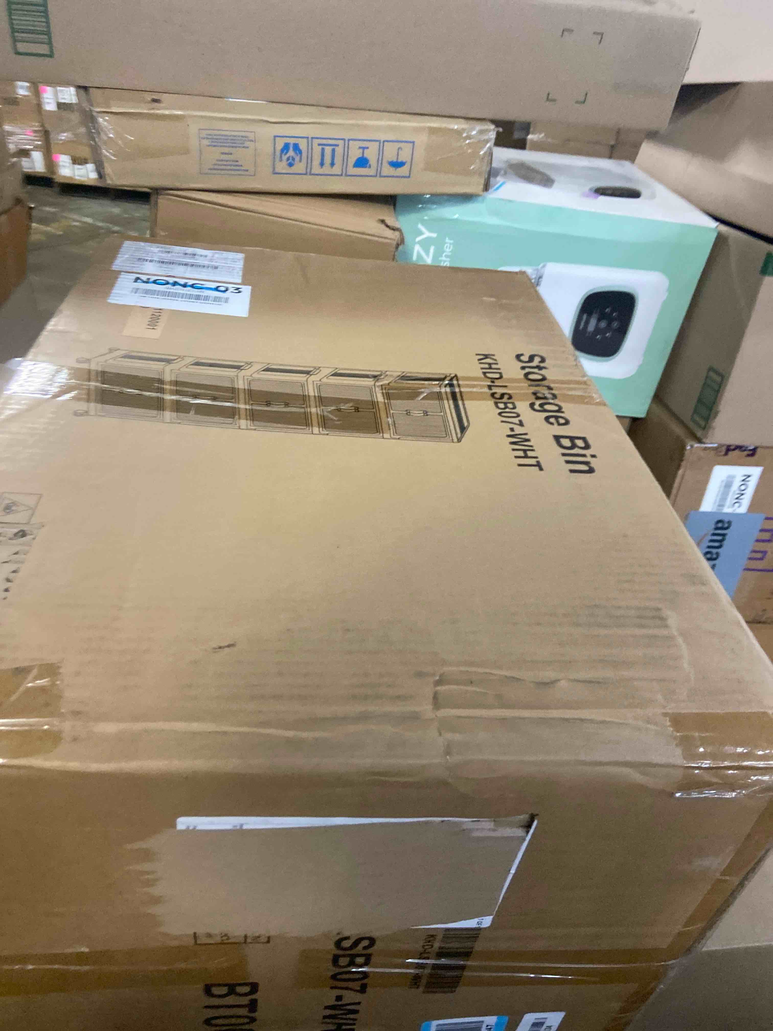 Condition photo showing New/Like New for Stackable Storage Bins with Lids 240QT-48QT*5Pack Folding Storage box with Doors and Wheels, Collapsible Plastic Bins Stackable Organizer and Containers for Home, Garage, Office