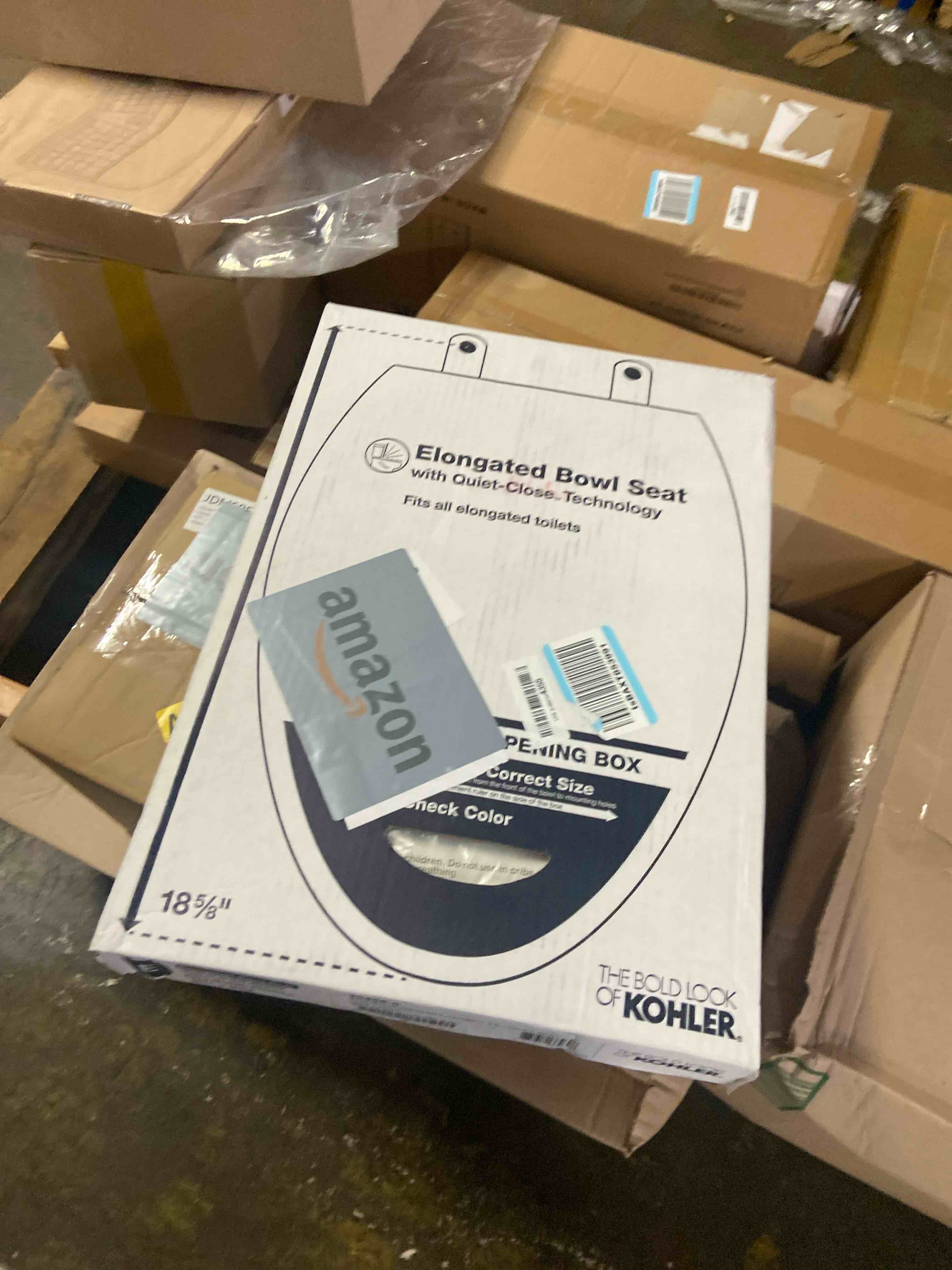 Condition photo showing New/Like New for KOHLER Stonewood Quiet-Close, Elongated Toilet Seat Soft Close, Durable Wood, Easy Installation, Universal Fit, Home Essentials, White Finish, K-20466-0 Elongated White