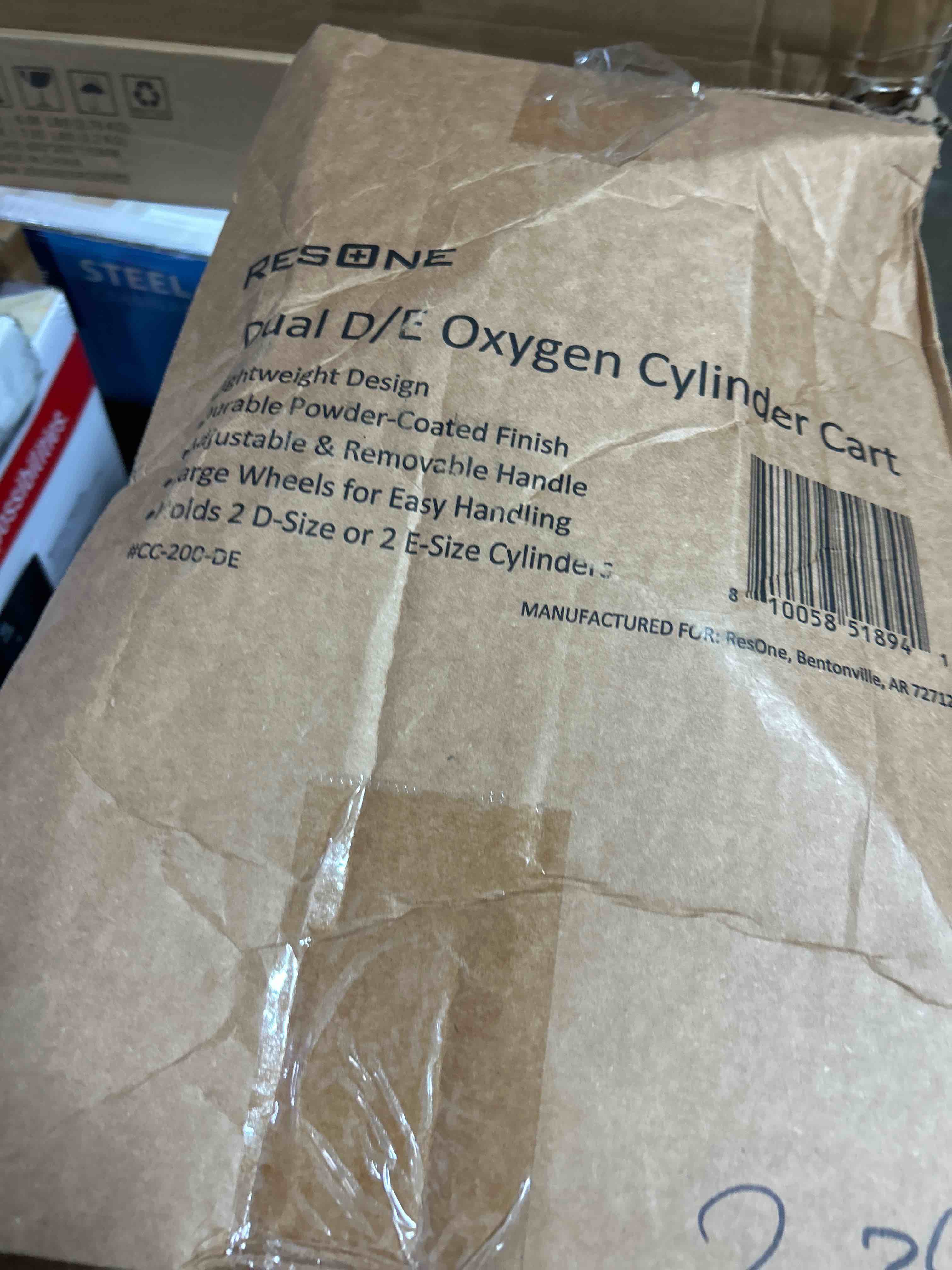 Condition photo showing Good Condition for ResOne Lightweight Dual D/E Oxygen Tank Cart, Adjustable Handle, Durable Powder-Coated Finish, Portable Oxygen Cart with Wheels, Holds 2 Size D Or E Tanks Oxygen, Medical Oxygen Tank Transport