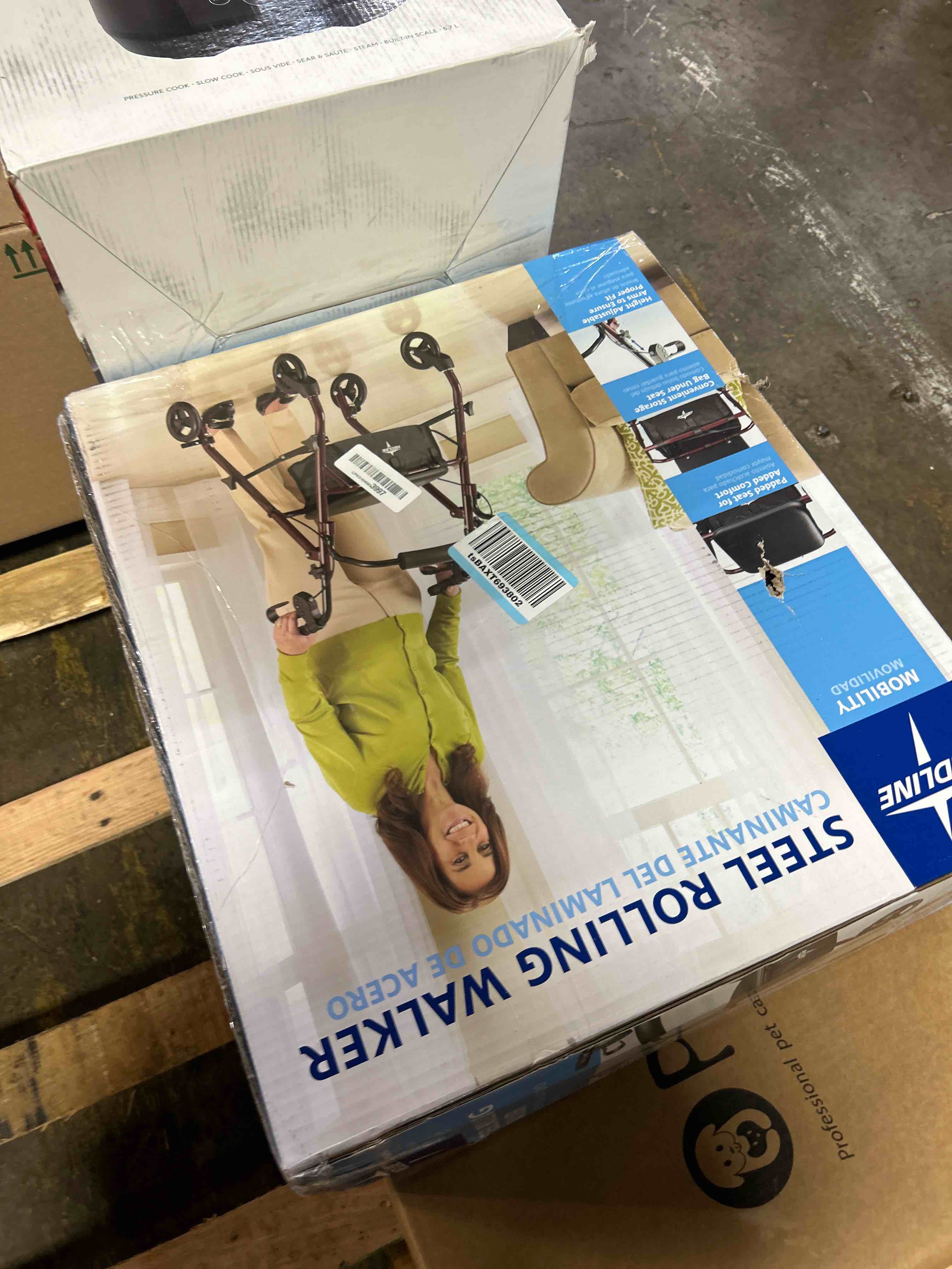 Condition photo showing New/Like New for Medline Steel Rollator Walker with Seat, Burgundy, 350 lb. Weight Capacity, 6” Wheels, Foldable, Adjustable Handles, Rolling Walker for Seniors, Walker for Mobility Impaired